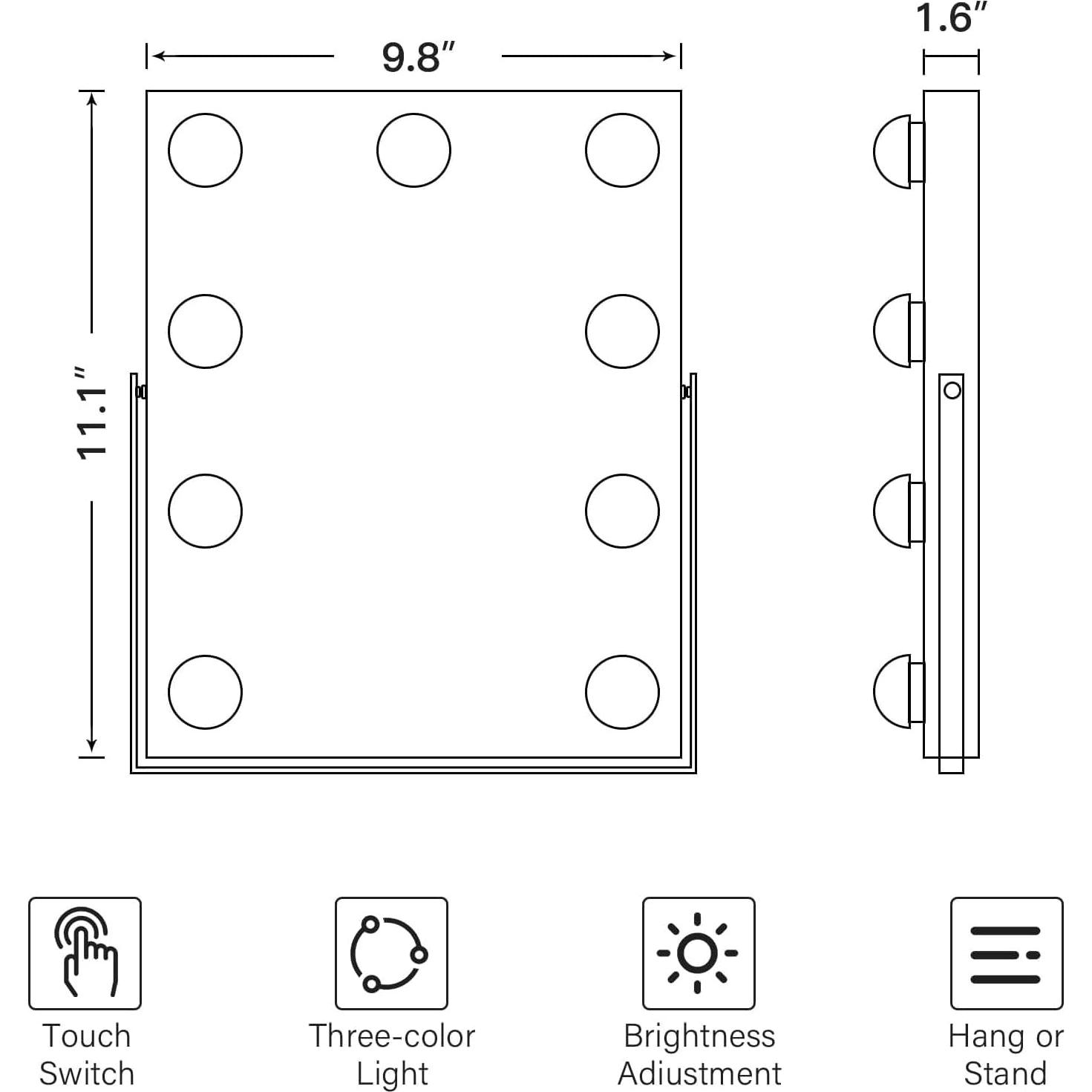 Espejo de Maquillaje Iluminado Genérico 30.48x25.4cm 360°