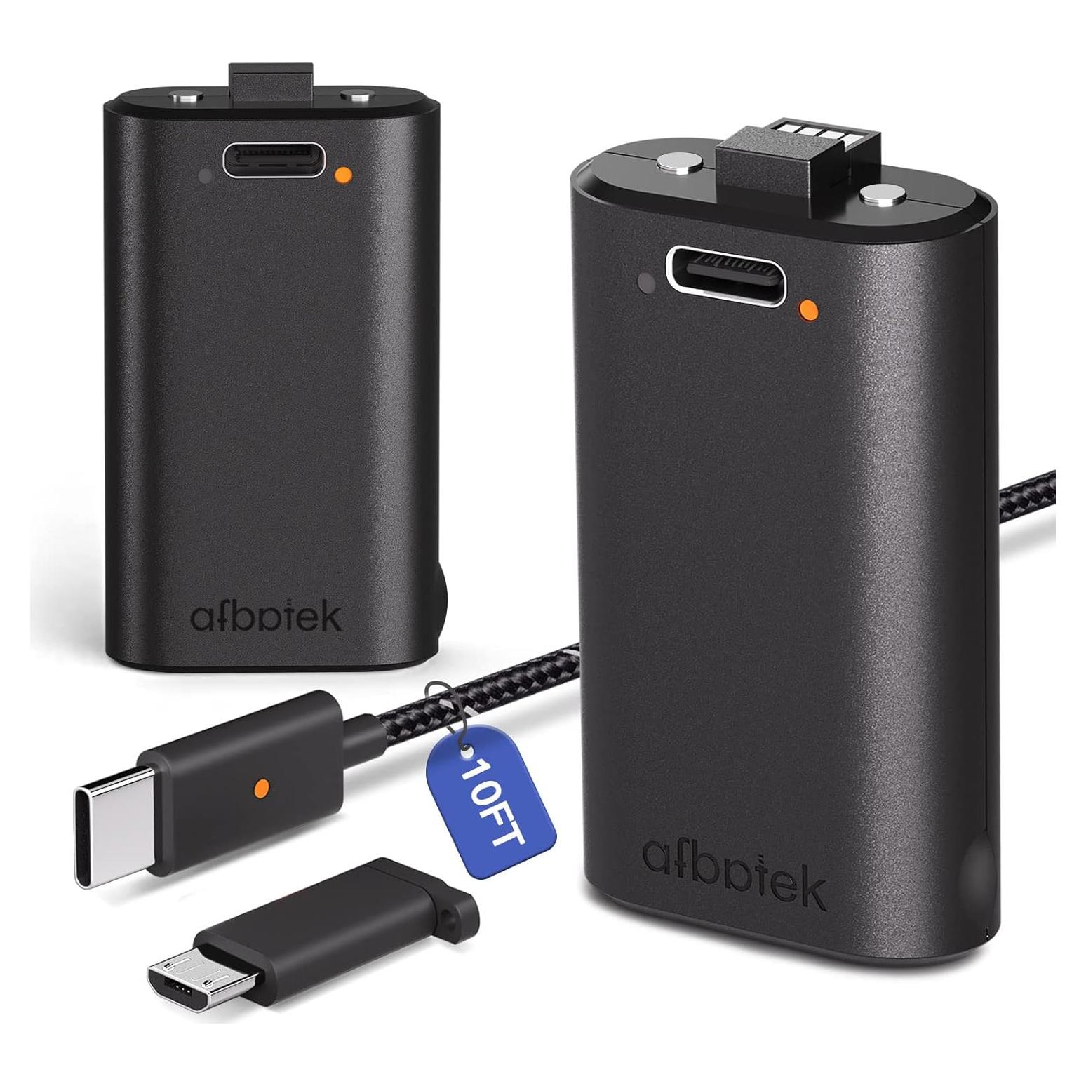 Paquete de 2 Baterías Recargables Xbox afbptek 1400mAh Carga Rápida