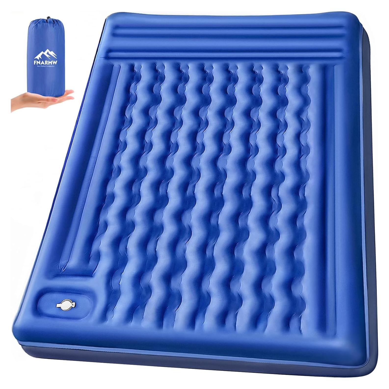 Double Sleeping Pad Camping, Self Inflating 6'' Extra-Thick 2 Person Pillow Built-in Foot Pump Waterproof Inflatable Sleeping Mat Backpacking, Tent, Hiking, Portable Camping Pad (Navy Grey)