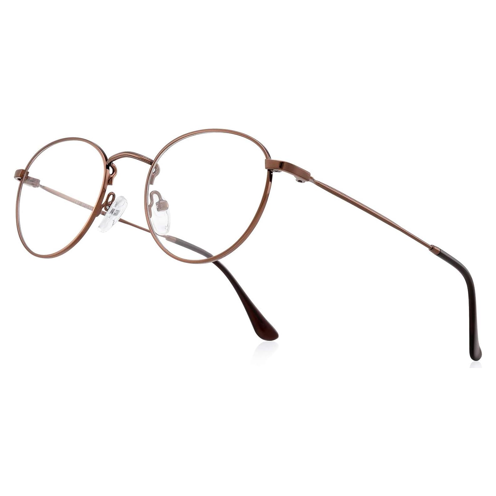 Gafas Redondas Antiluz Azul Metal Marrón 48mm UV400