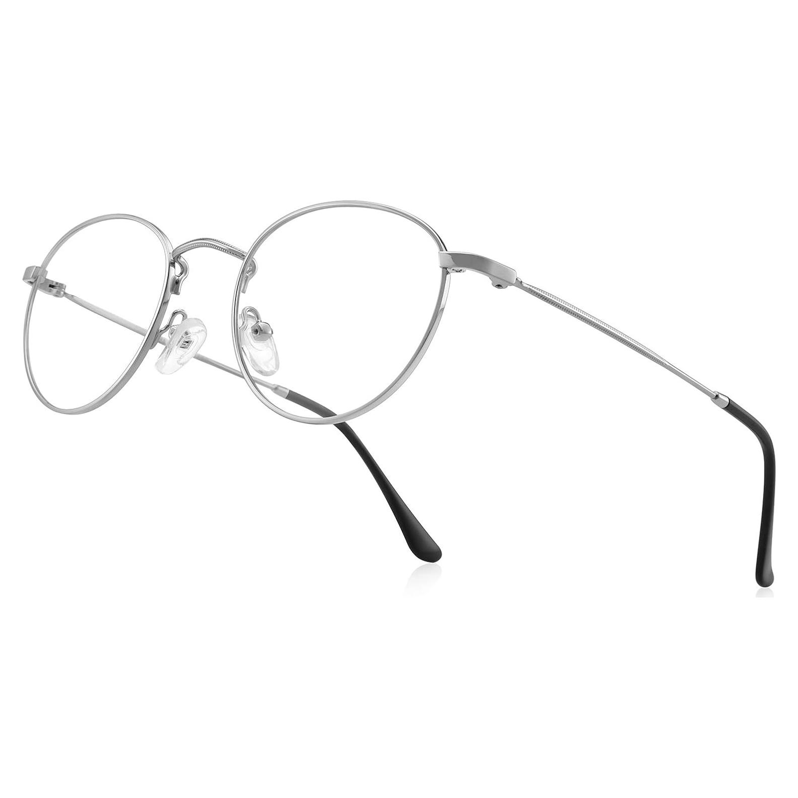 Gafas Redondas Metal Plata Anti Luz Azul 48mm Vintage