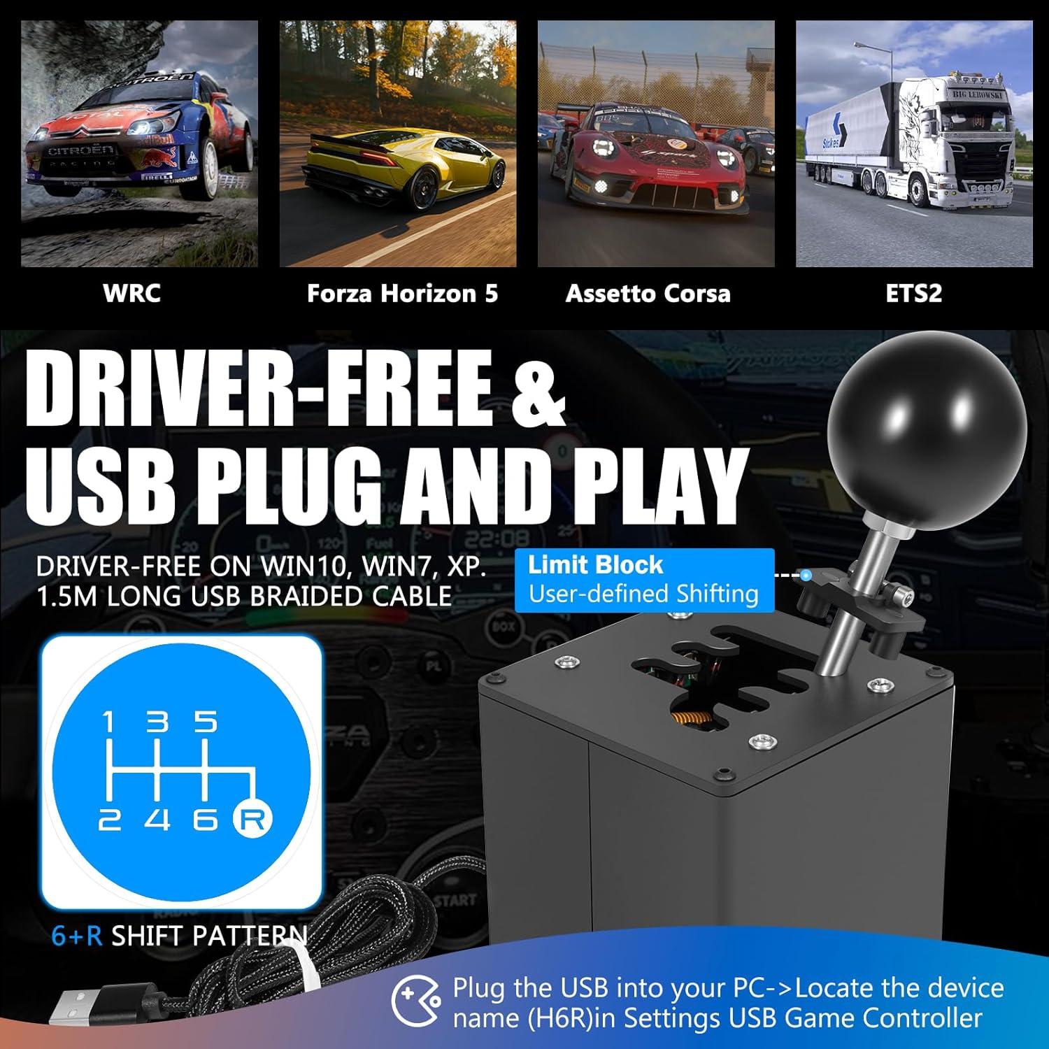 Simulador de Cambios Camoo USB 6+R para PC - Compatible G29 G27 G25