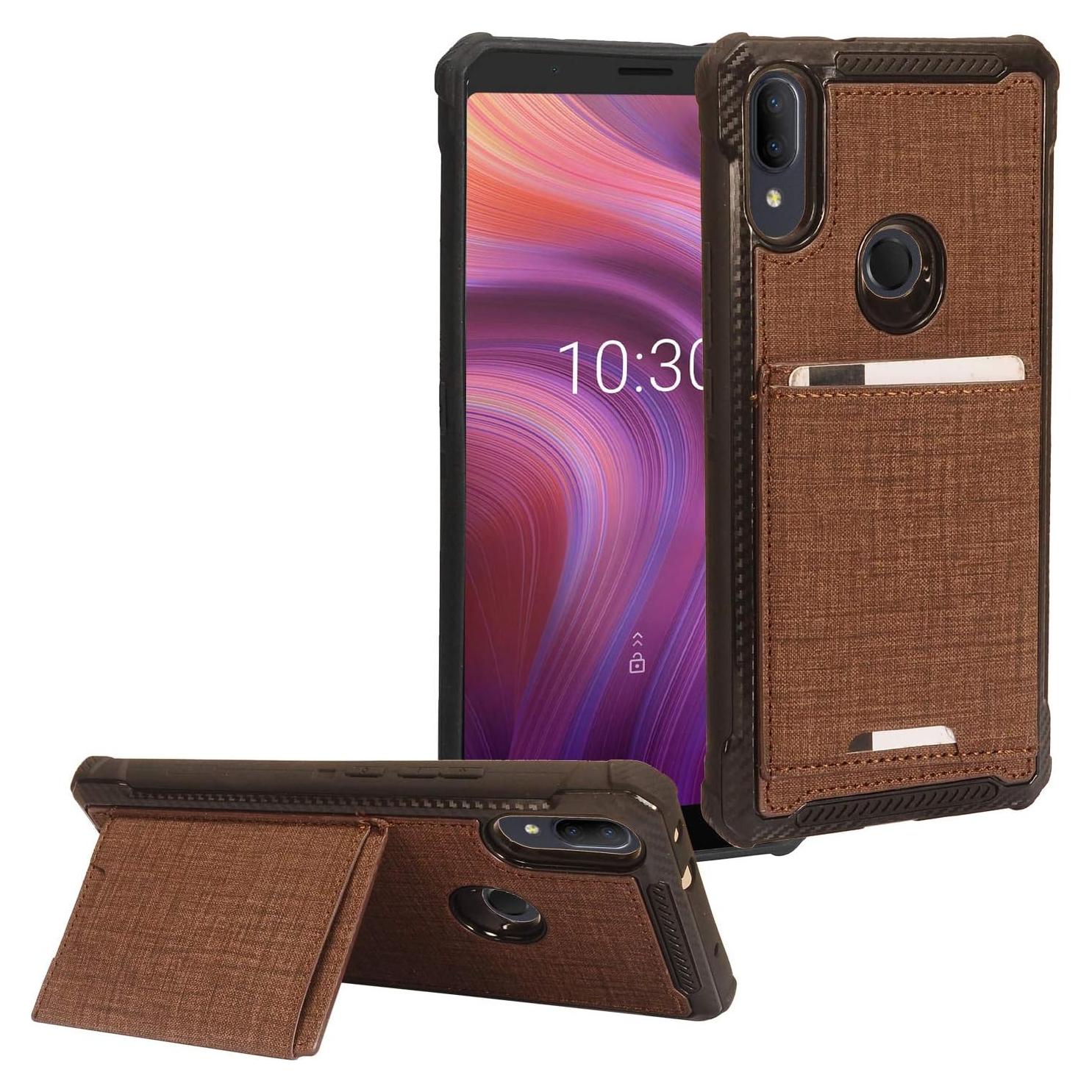 Carcasa híbrida denim CELZEN para Alcatel 3V 2019 - Marrón