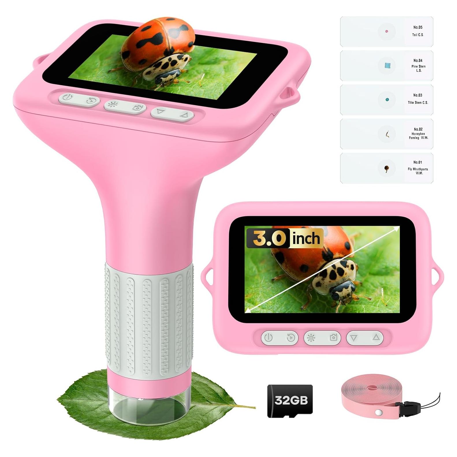 Microscopio Digital Portátil BEBANG 1000X Rosa para Niños