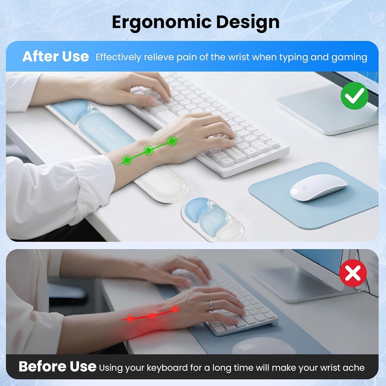 Reposapiés de Gel Ergonómico Tecknet Azul para Teclado y Mouse
