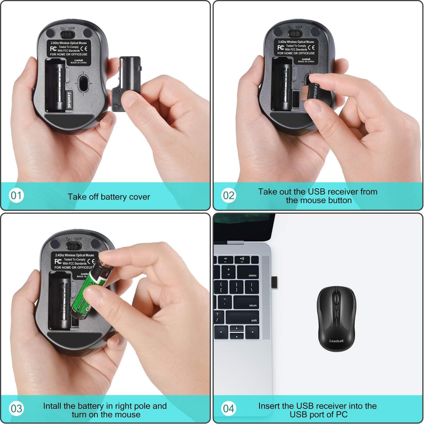 LeadsaiL Ratón Inalámbrico Silencioso 2.4G Compacto Negro