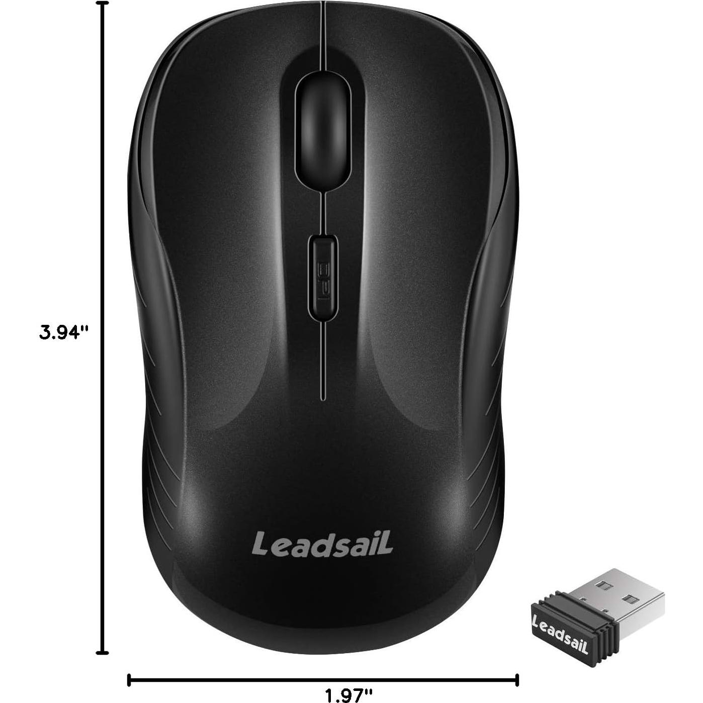 LeadsaiL Ratón Inalámbrico Silencioso 2.4G Compacto Negro