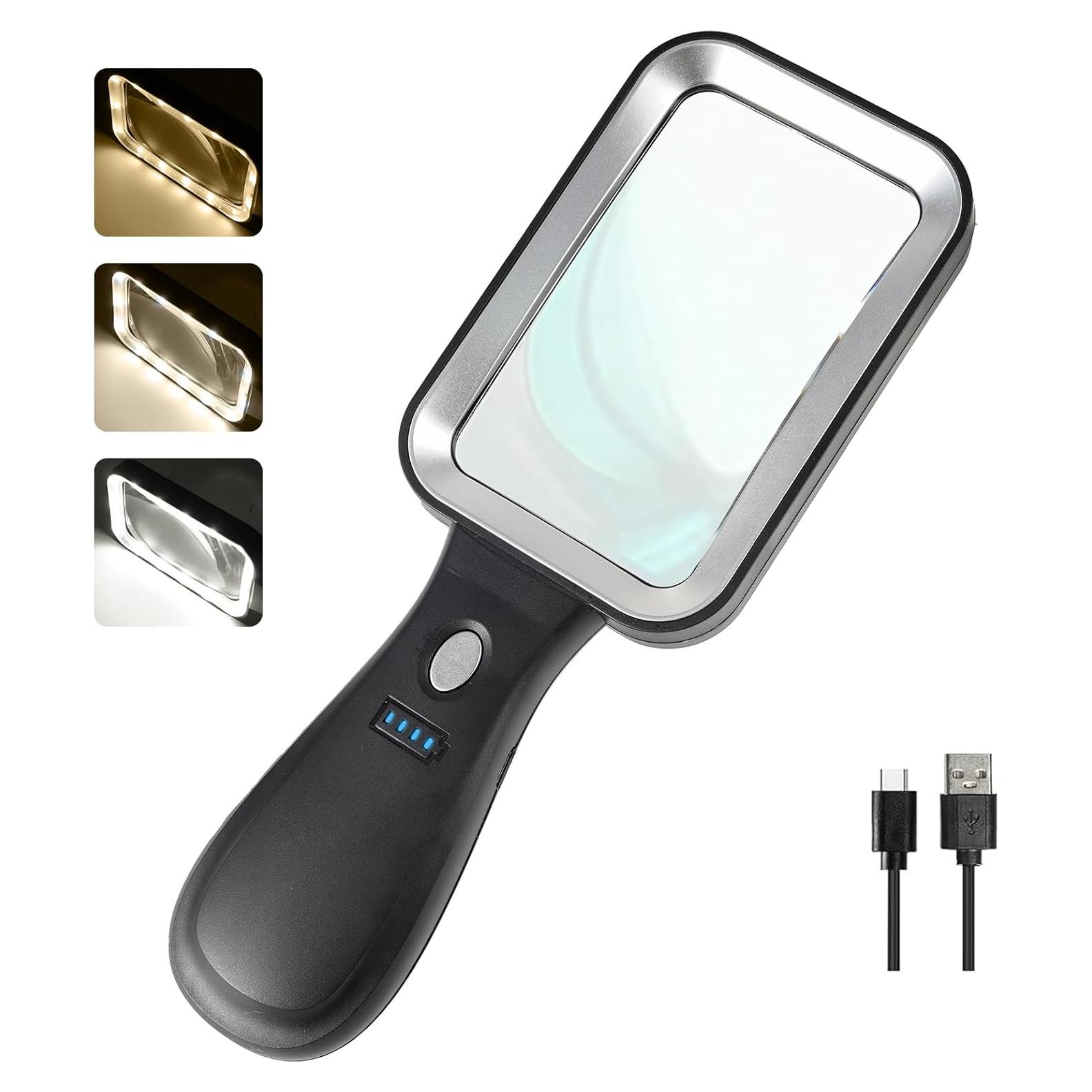 Lupa de Mano GABORISH 10X Recargable con Luz LED Ajustable