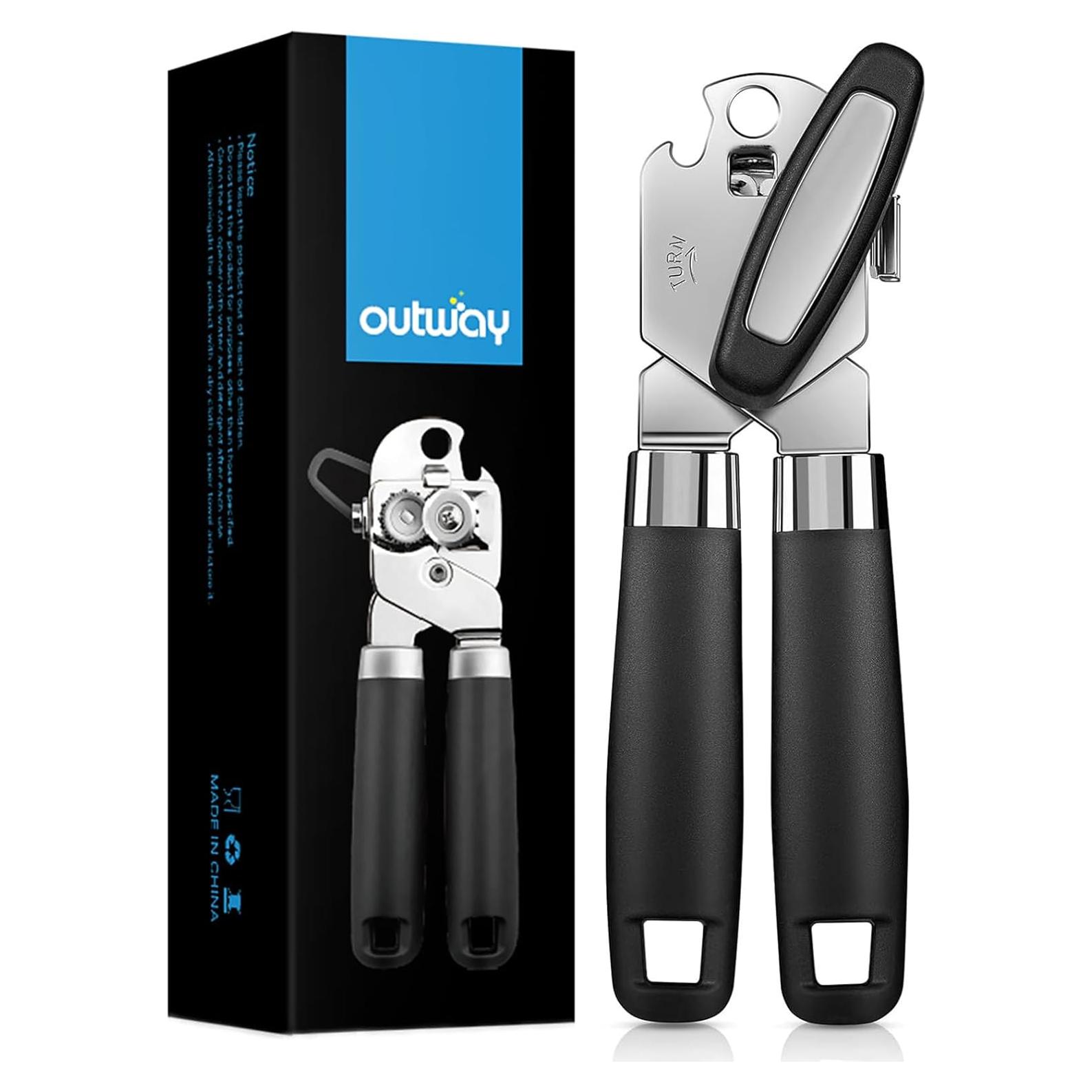 Abrelatas Manual Multifuncional OUTWAY de Acero Inoxidable Negro