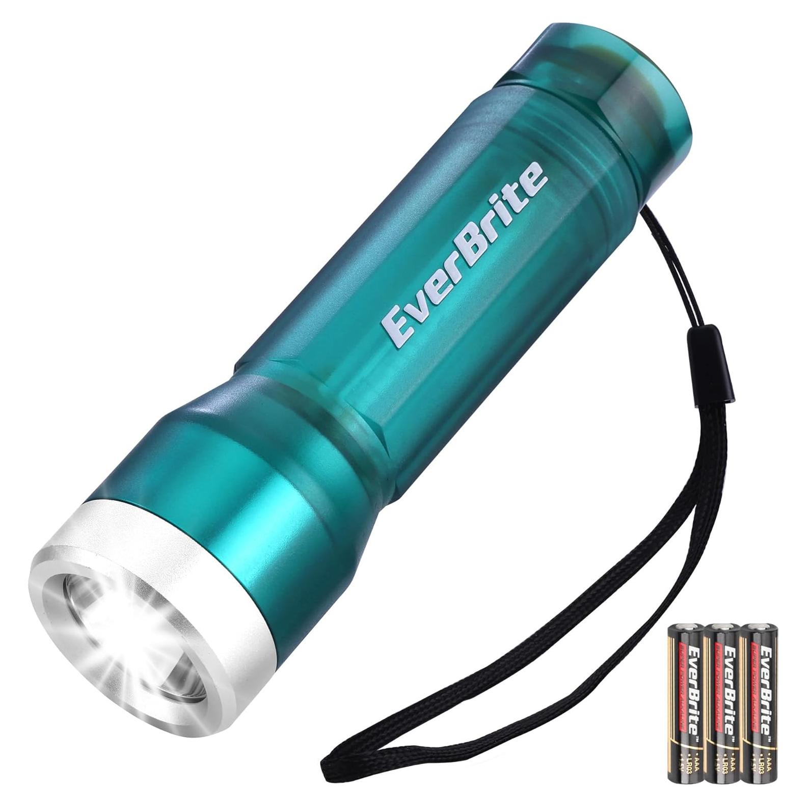 EverBrite Mini Flashlight, LED Flash Light with 3 Modes, 3 AAA Batteries Included, Water-Resistant Small Flashlight for Emergencies and Camping, Blue, 1 Pack