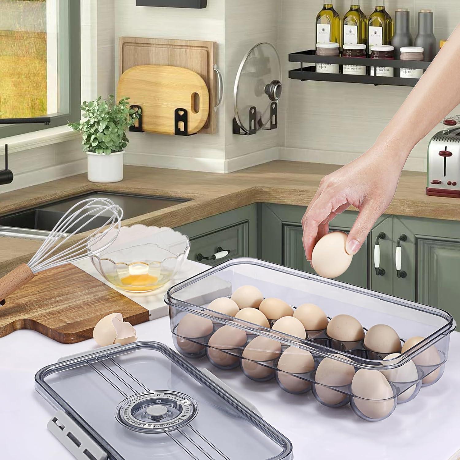 Soporte para Huevos BSTKEY 18 Huevos con Tapa y Escala de Tiempo