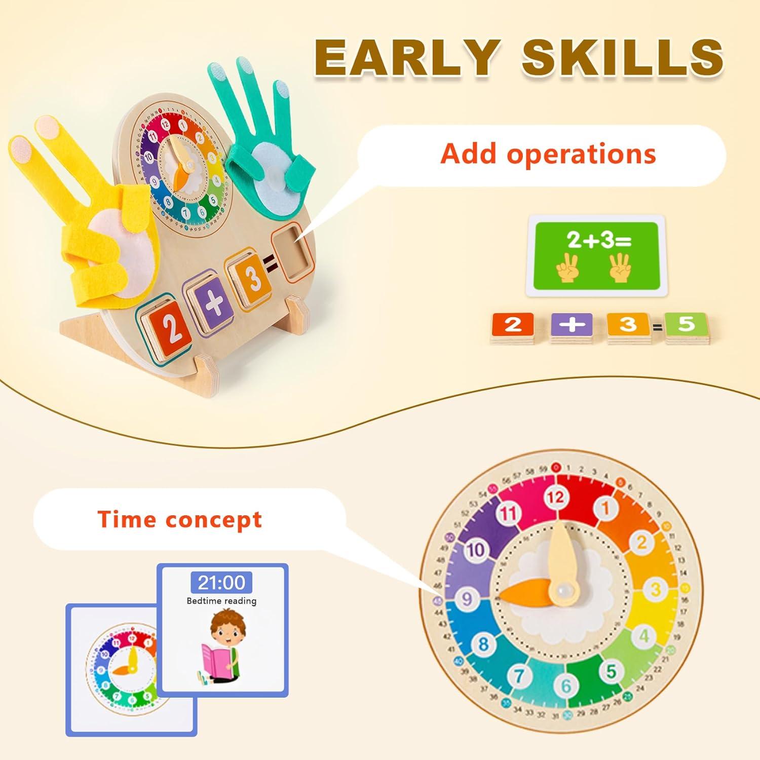 Juguetes Educativos Matemáticos 2 en 1 - Bloques y Reloj Montessori