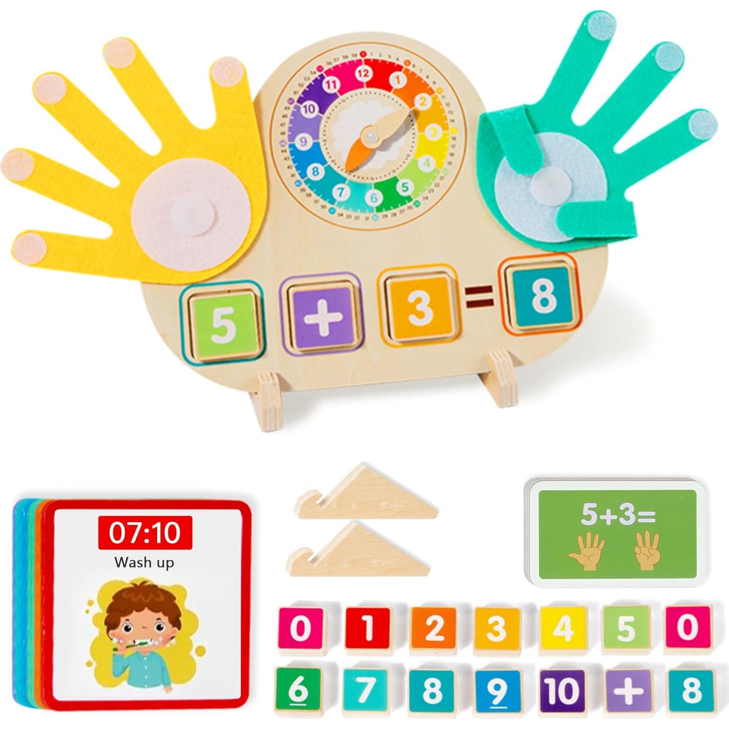 Juguetes Educativos Matemáticos 2 en 1 - Bloques y Reloj Montessori
