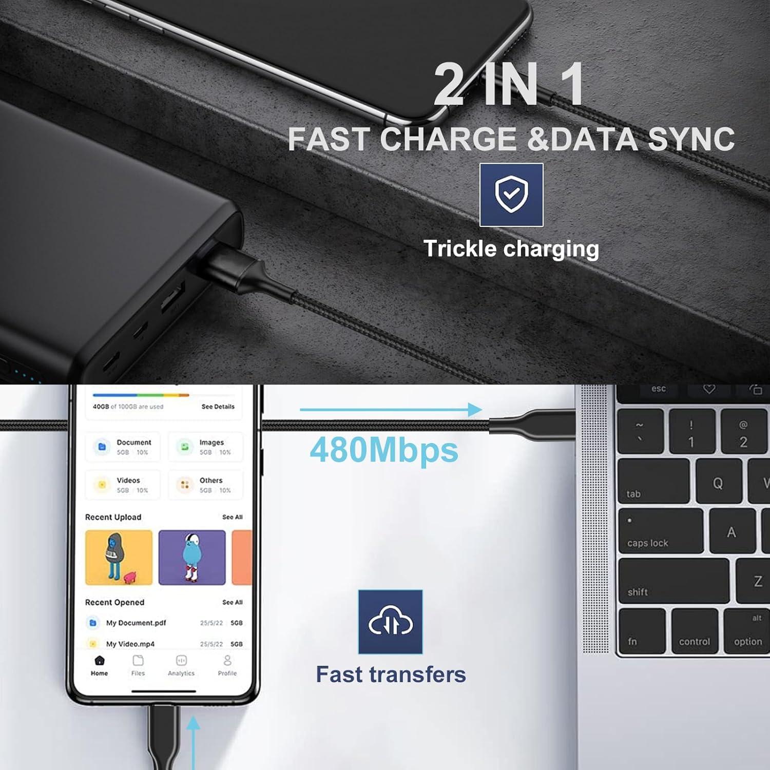 Paquete de 4 Cables de Carga Rápida 60W USB-C Famoby 0.94m