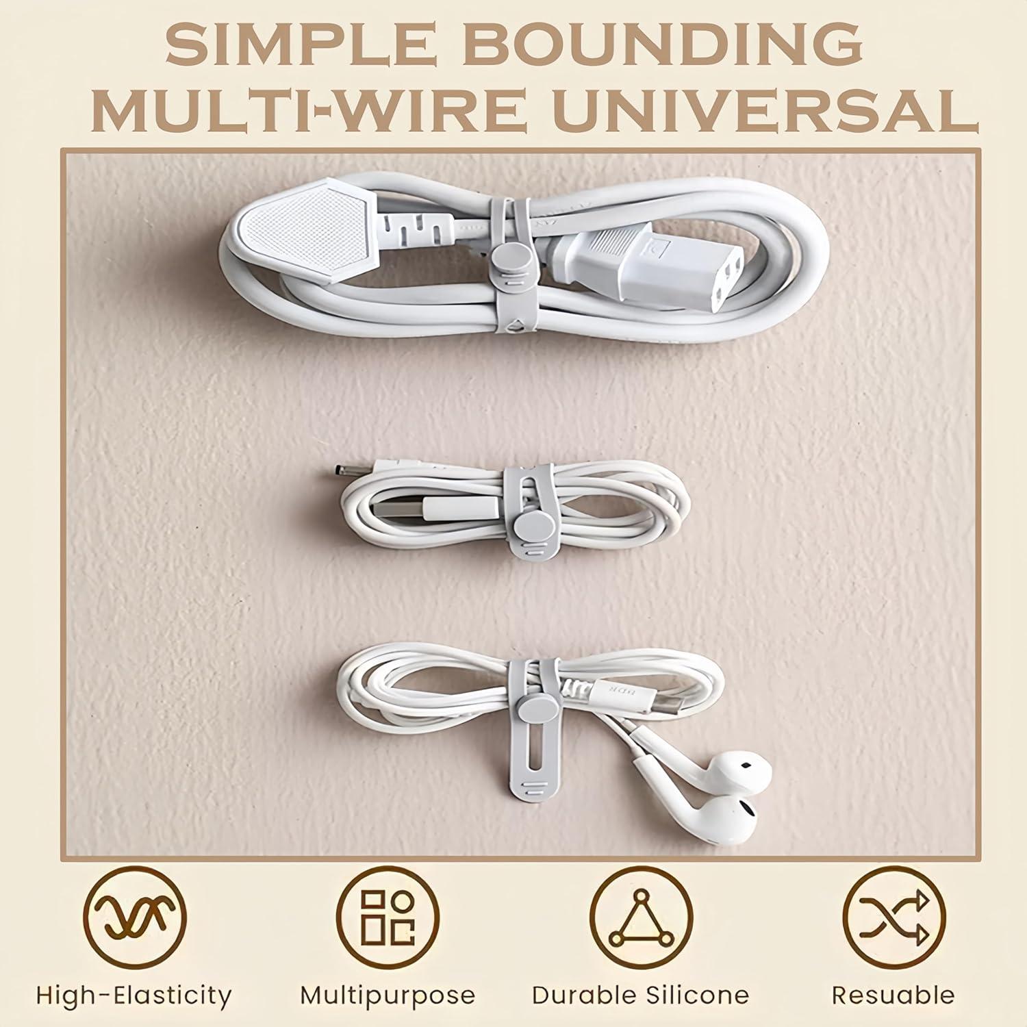 Data Cable Organizer, New Silicone Cable Ties Reusable Cable Management Organizer, 106mm Multipurpose Elastic Cord Organiz for Bundling and Fastening Colorful Wire Organizers (Color 10Pcs)