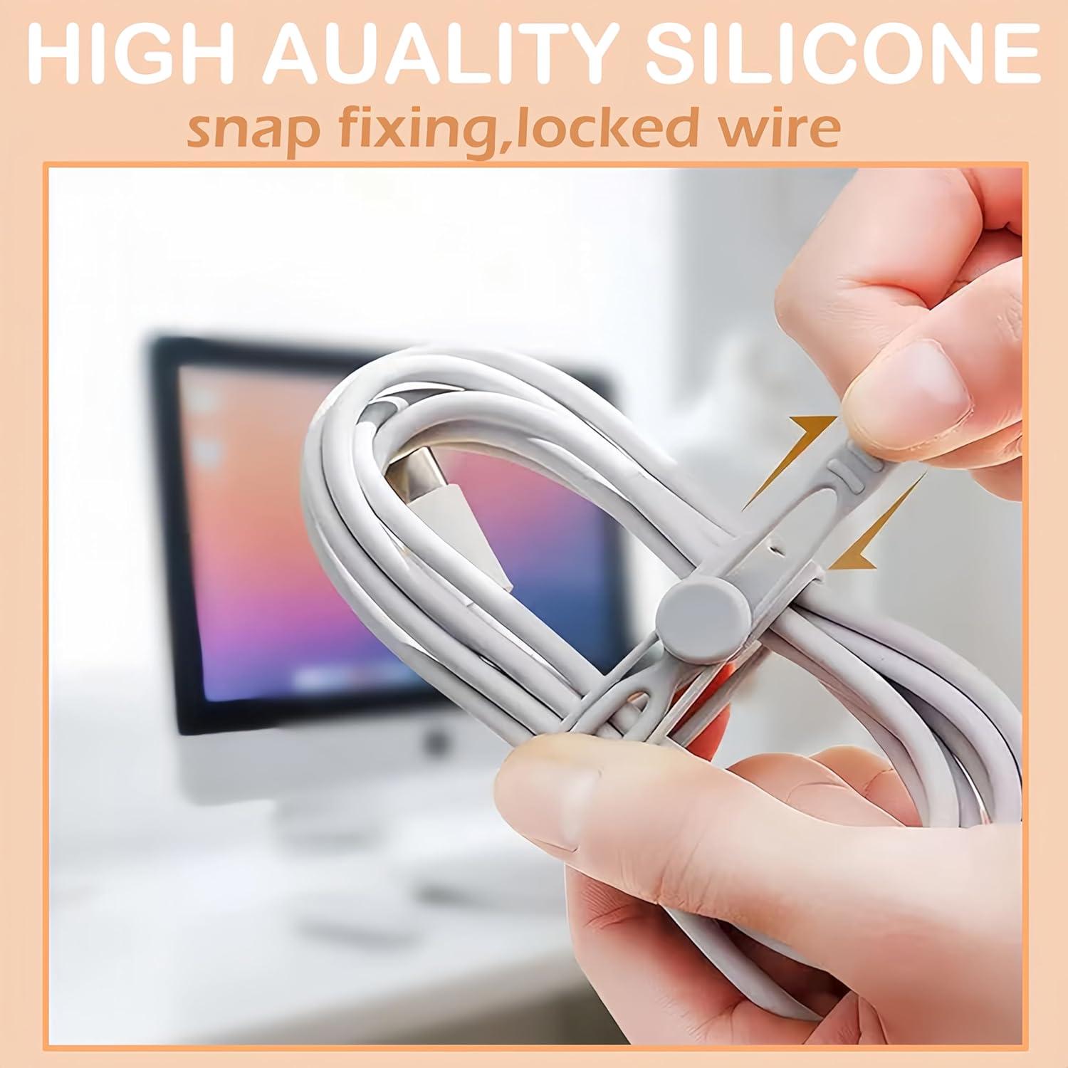 Data Cable Organizer, New Silicone Cable Ties Reusable Cable Management Organizer, 106mm Multipurpose Elastic Cord Organiz for Bundling and Fastening Colorful Wire Organizers (Color 10Pcs)