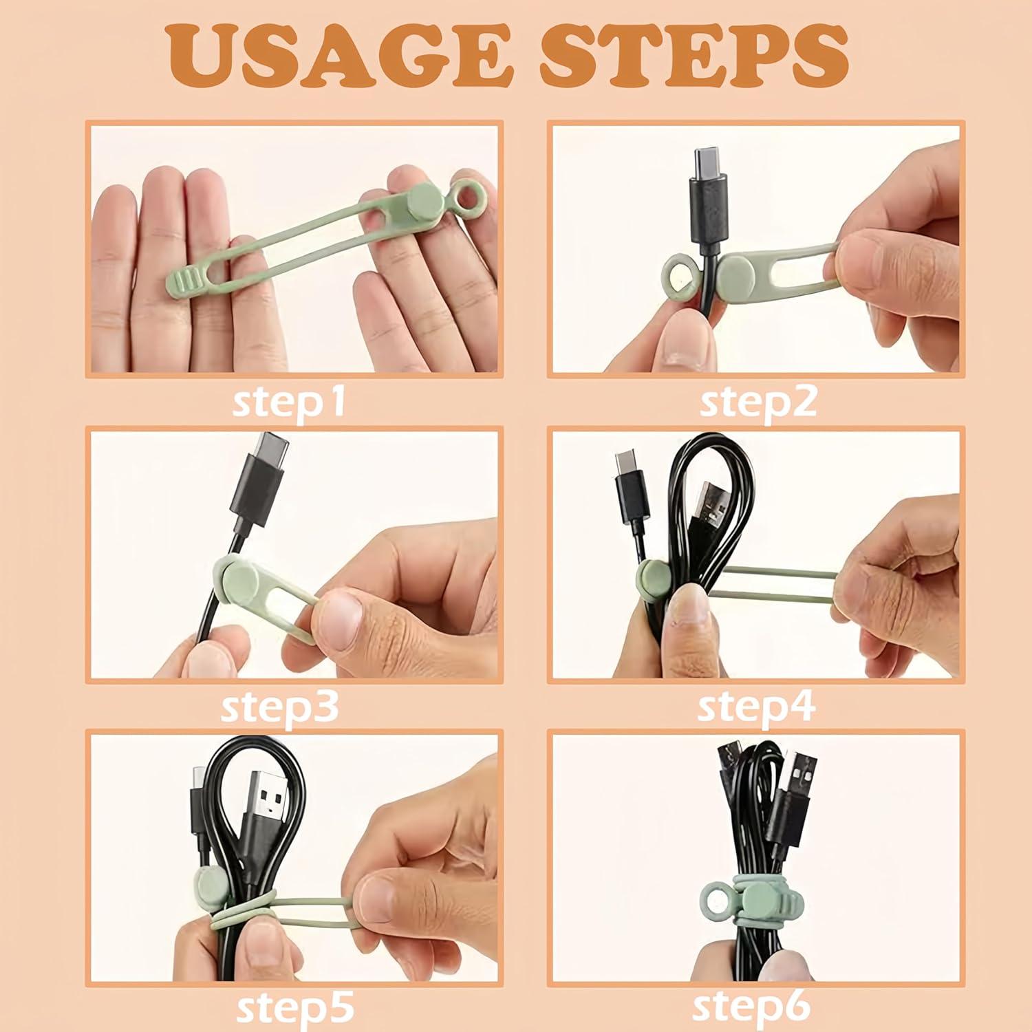 Data Cable Organizer, New Silicone Cable Ties Reusable Cable Management Organizer, 106mm Multipurpose Elastic Cord Organiz for Bundling and Fastening Colorful Wire Organizers (Color 10Pcs)