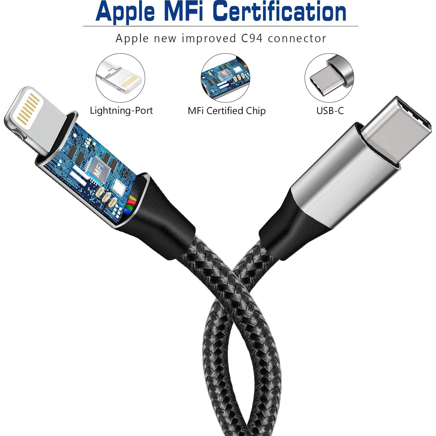 Cable USB C a Lightning 1.5 pies Fushok Carga Rápida MFi