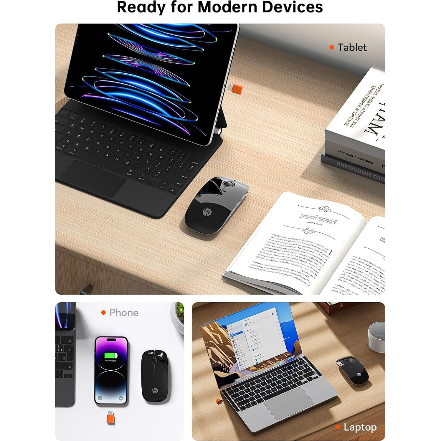 RAPIQUE R306C Ratón Inalámbrico USB-C Silencioso Negro