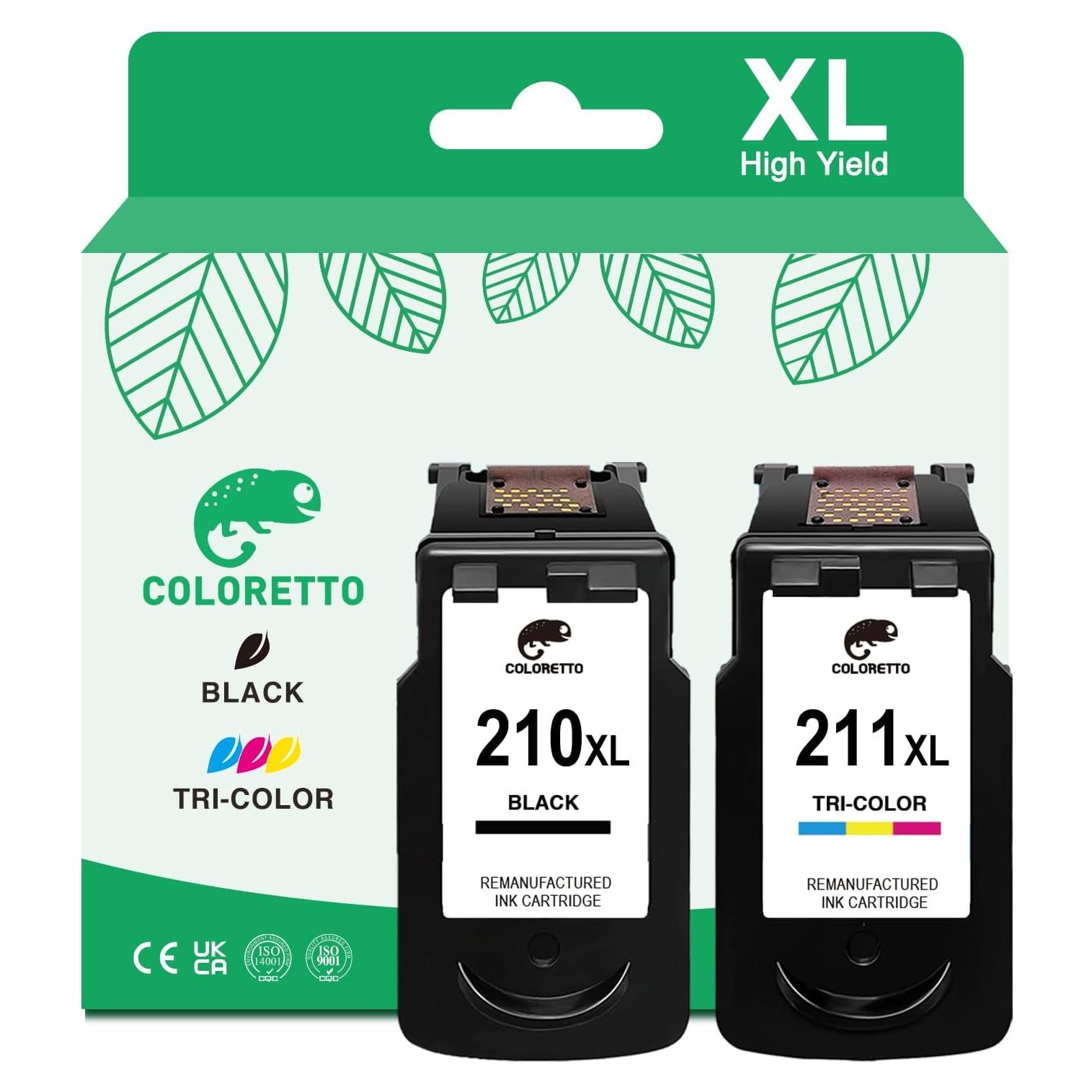Cartuchos de Tinta Remanufacturados COLORETTO 210XL 211XL Negro y Color