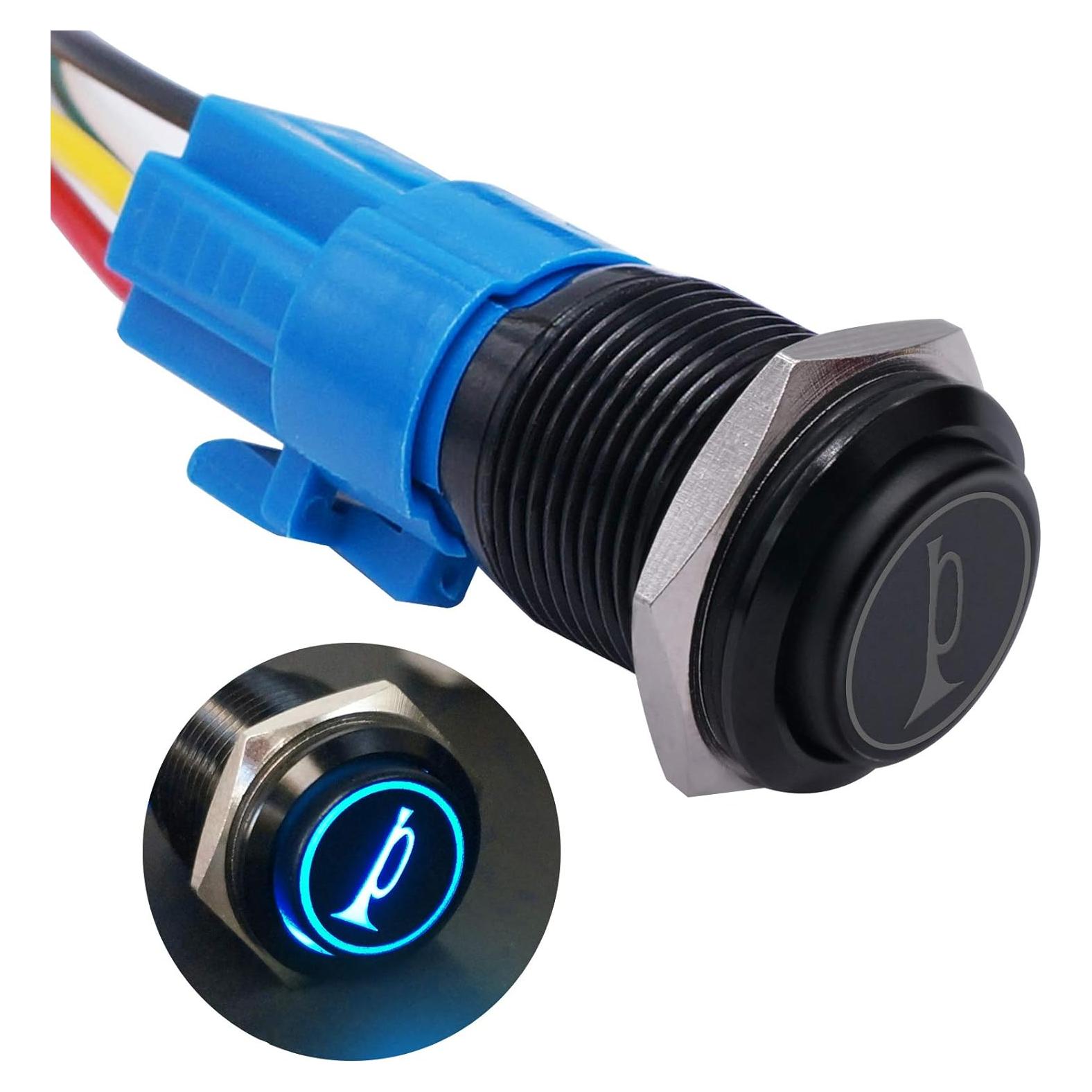 Interruptor de Botón Momentáneo TWTADE 16mm LED Azul 12V