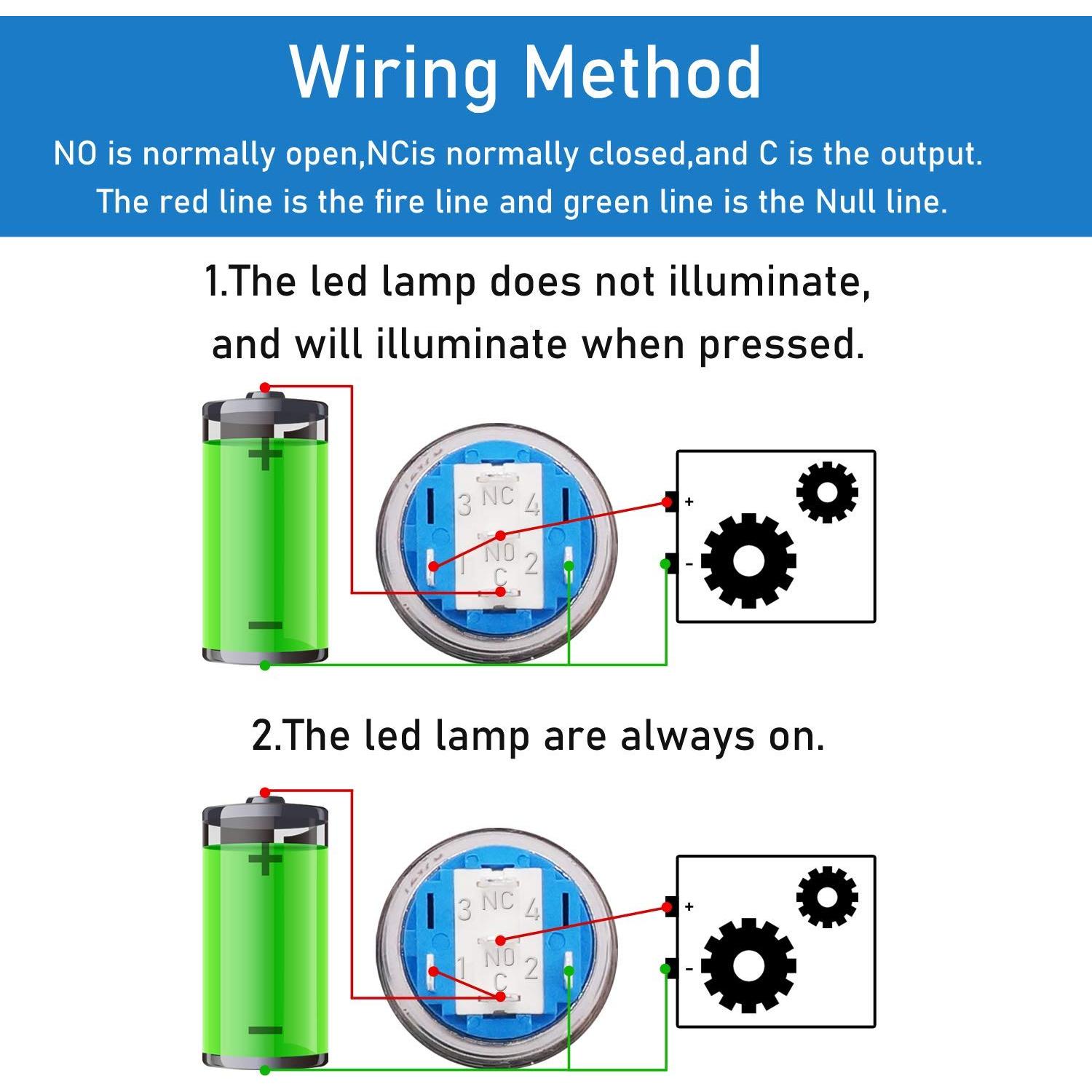 Interruptor de Botón Momentáneo TWTADE 16mm LED Azul 12V