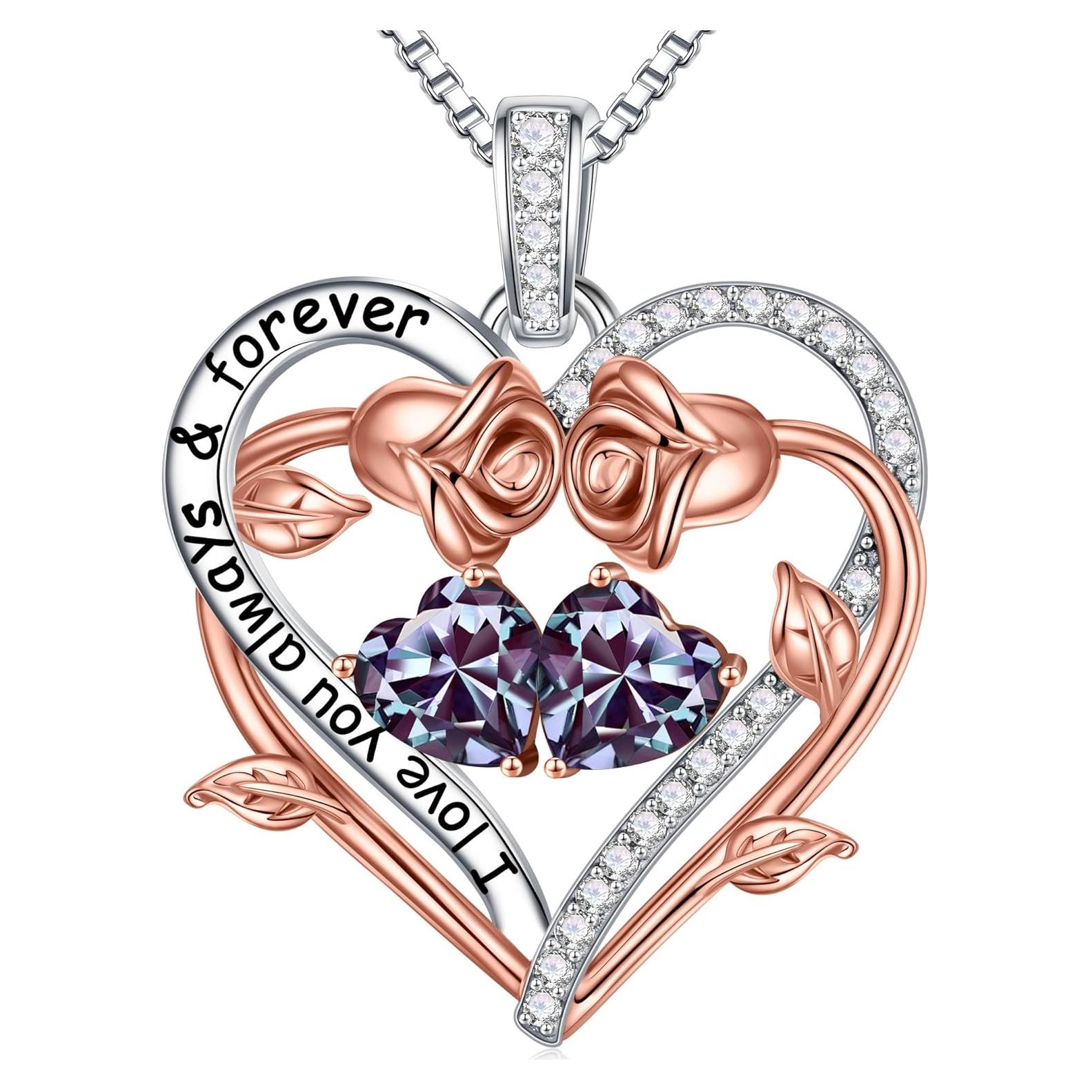 Collar Doble Corazón Rosa Iefil en Plata Esterlina 925