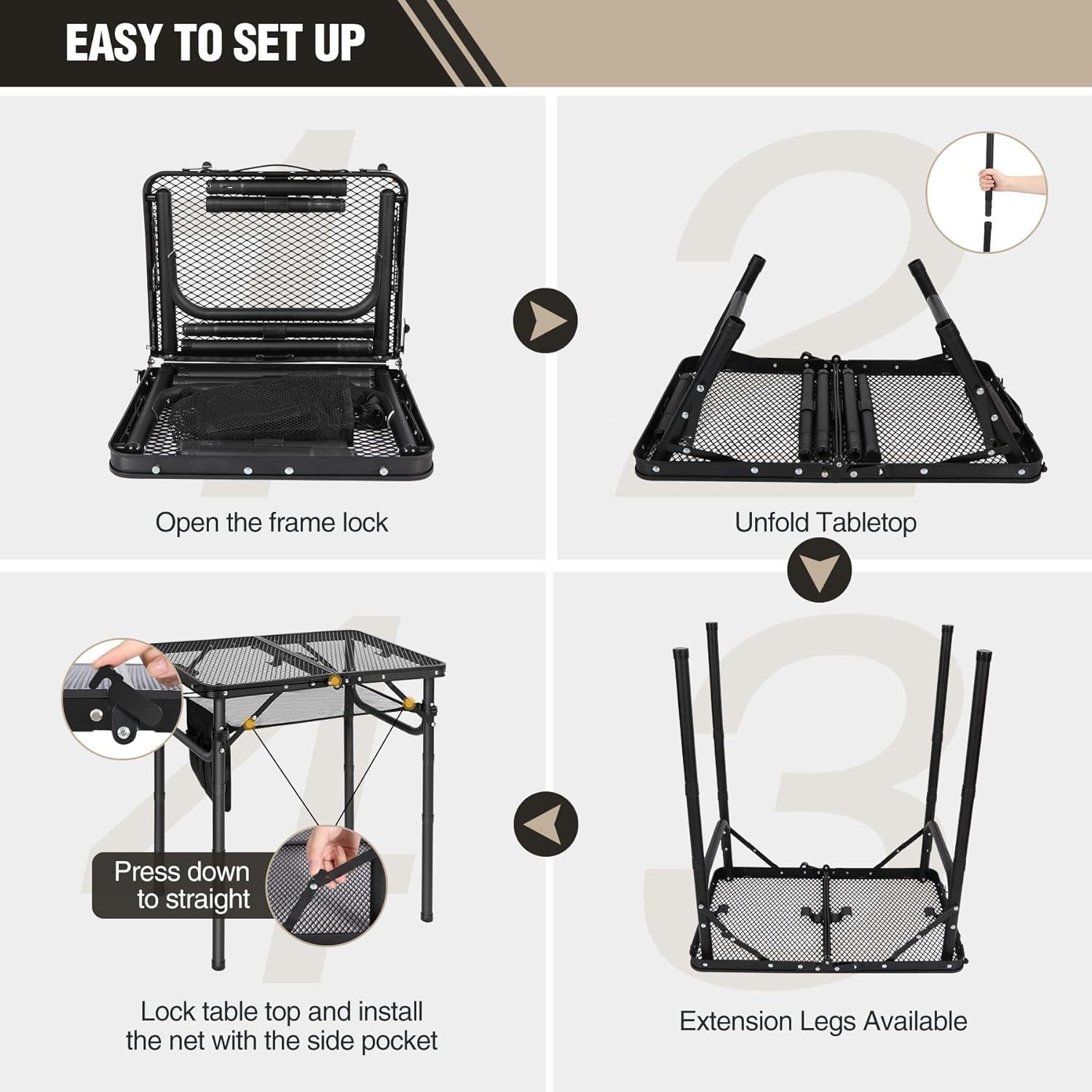 Mesa Plegable REDCAMP Pequeña para Camping y BBQ, Negra