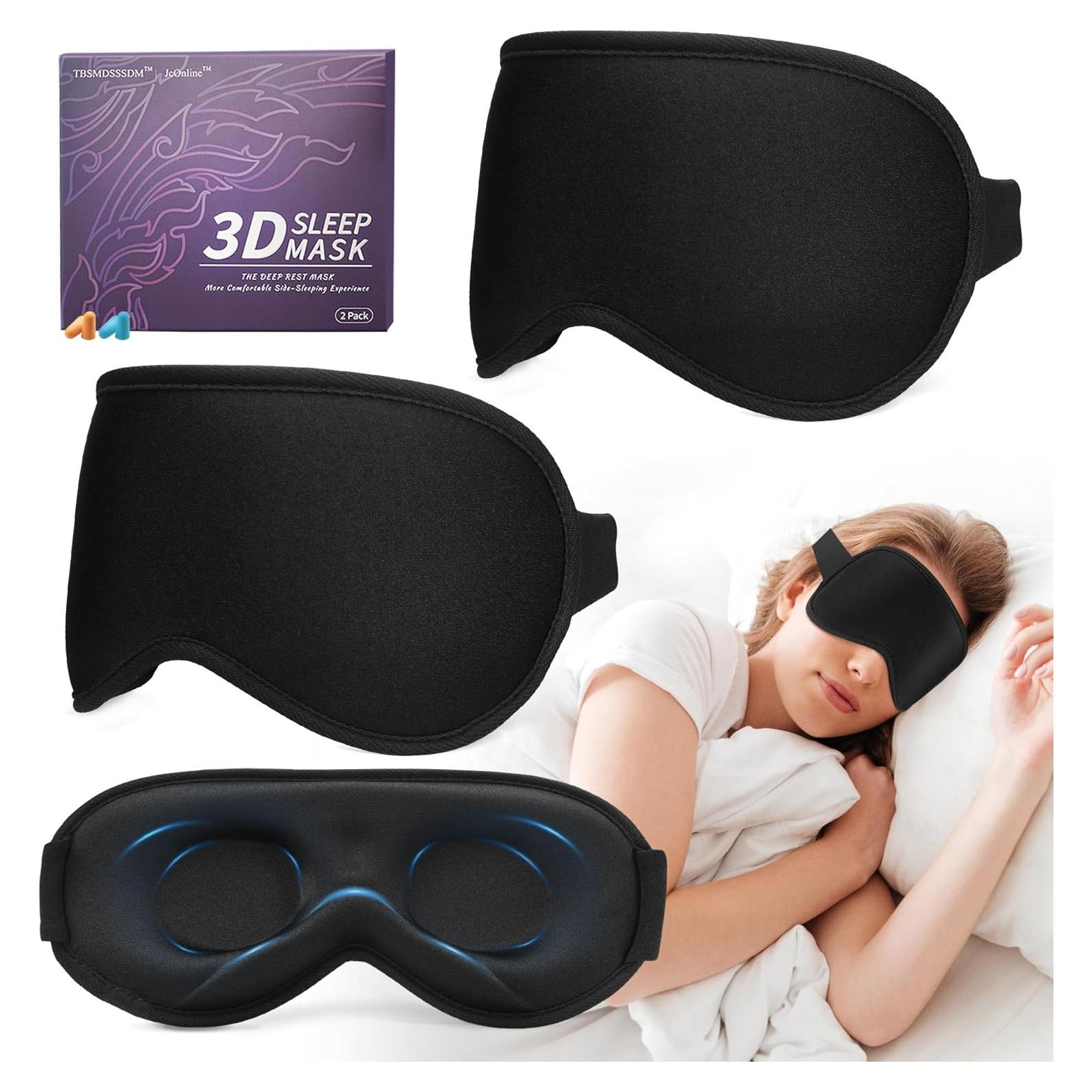 Máscara de Sueño 3D Ergonómica - Paquete de 2 - Negro