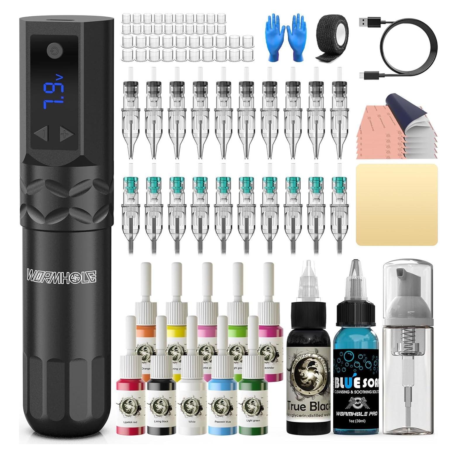 Kit de Tatuaje Profesional Wormhole WTK375 Inalámbrico 20 Piezas