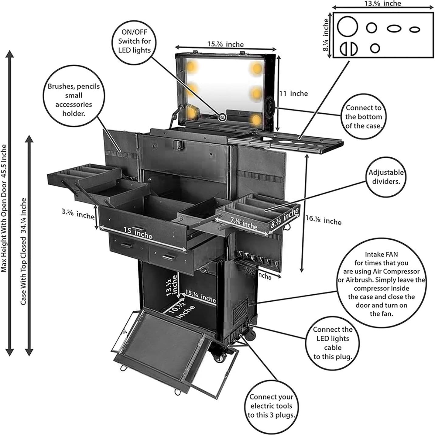 Estuche de Maquillaje SHANY Rebel Pro con Luz y Ventilador