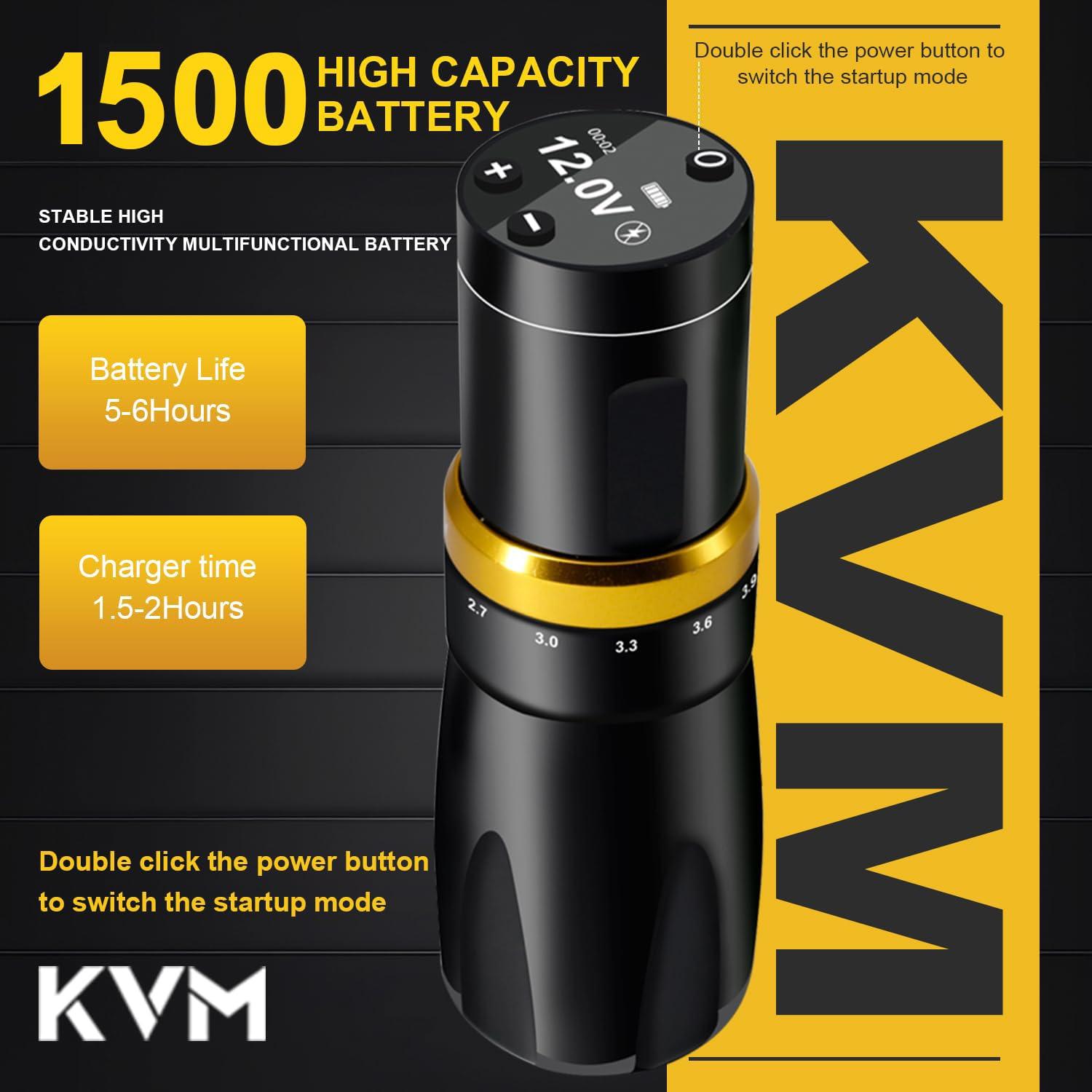 KVM Kit de Máquina de Tatuaje Inalámbrica 1500mAh 7 Longitudes