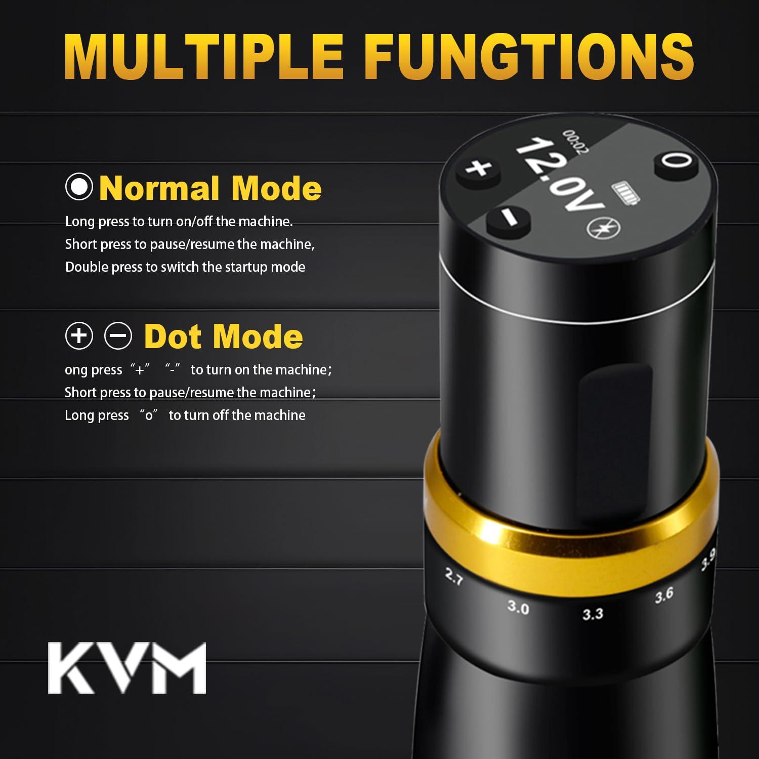 KVM Kit de Máquina de Tatuaje Inalámbrica 1500mAh 7 Longitudes