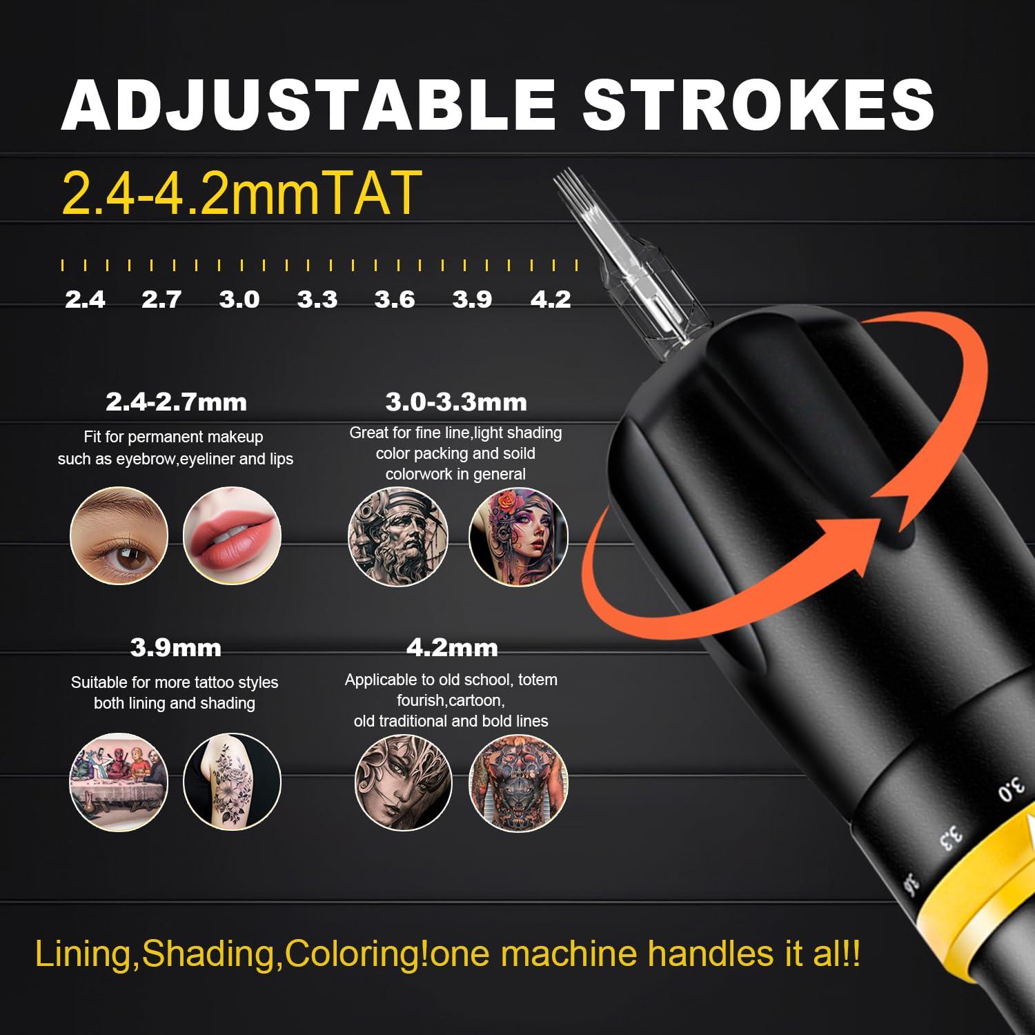 KVM Kit de Máquina de Tatuaje Inalámbrica 1500mAh 7 Longitudes