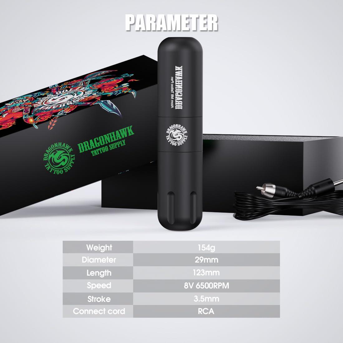 Kit de Tatuaje Inalámbrico Dragonhawk con 50 Agujas y Tinta