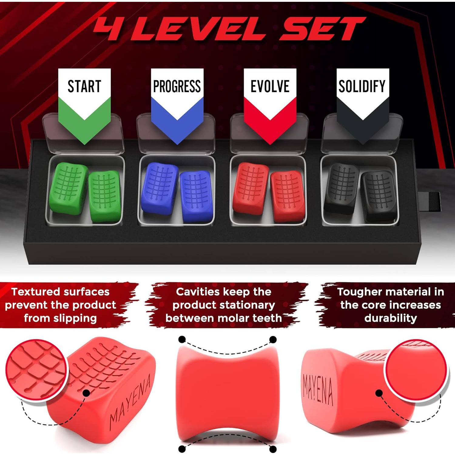 Juego Ejercitador Mandíbula Masseter Mayena 4 Niveles + Chicle 400 Pzas