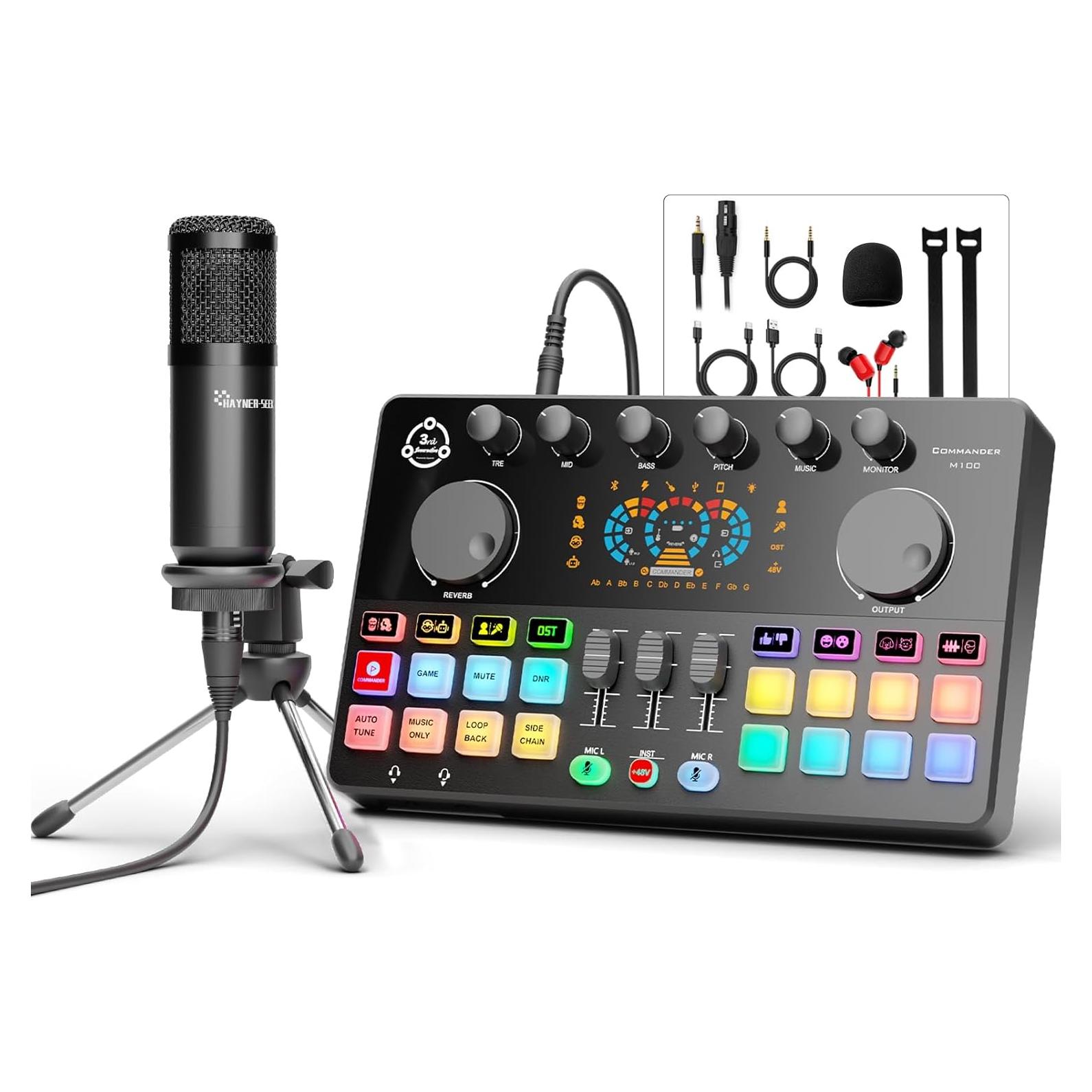 Paquete de Podcast COMMANDER M100 - Interfaz y Micrófono 3.5mm