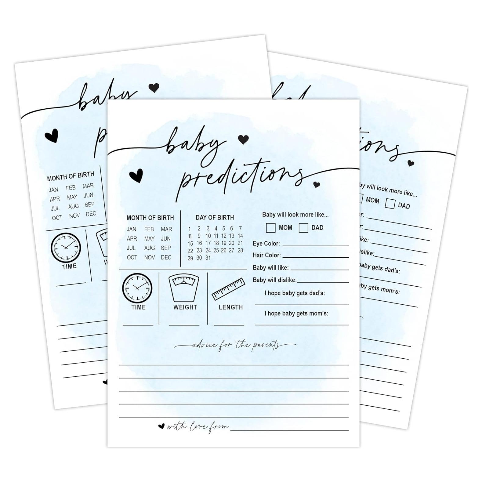 Tarjetas de Predicciones para Bebés Impresiones de Tu Evento - 50 Unidades