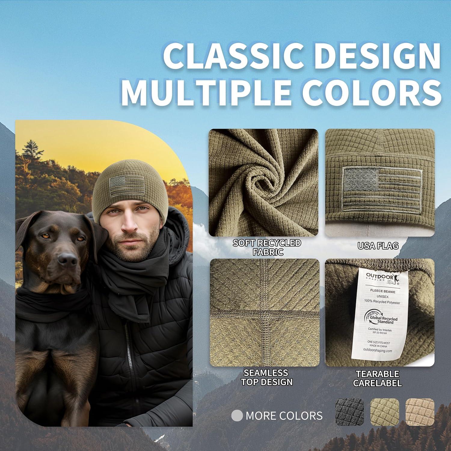 Gorro Táctico de Forro Polar Grid con Bandera Americana - Oliva Militar