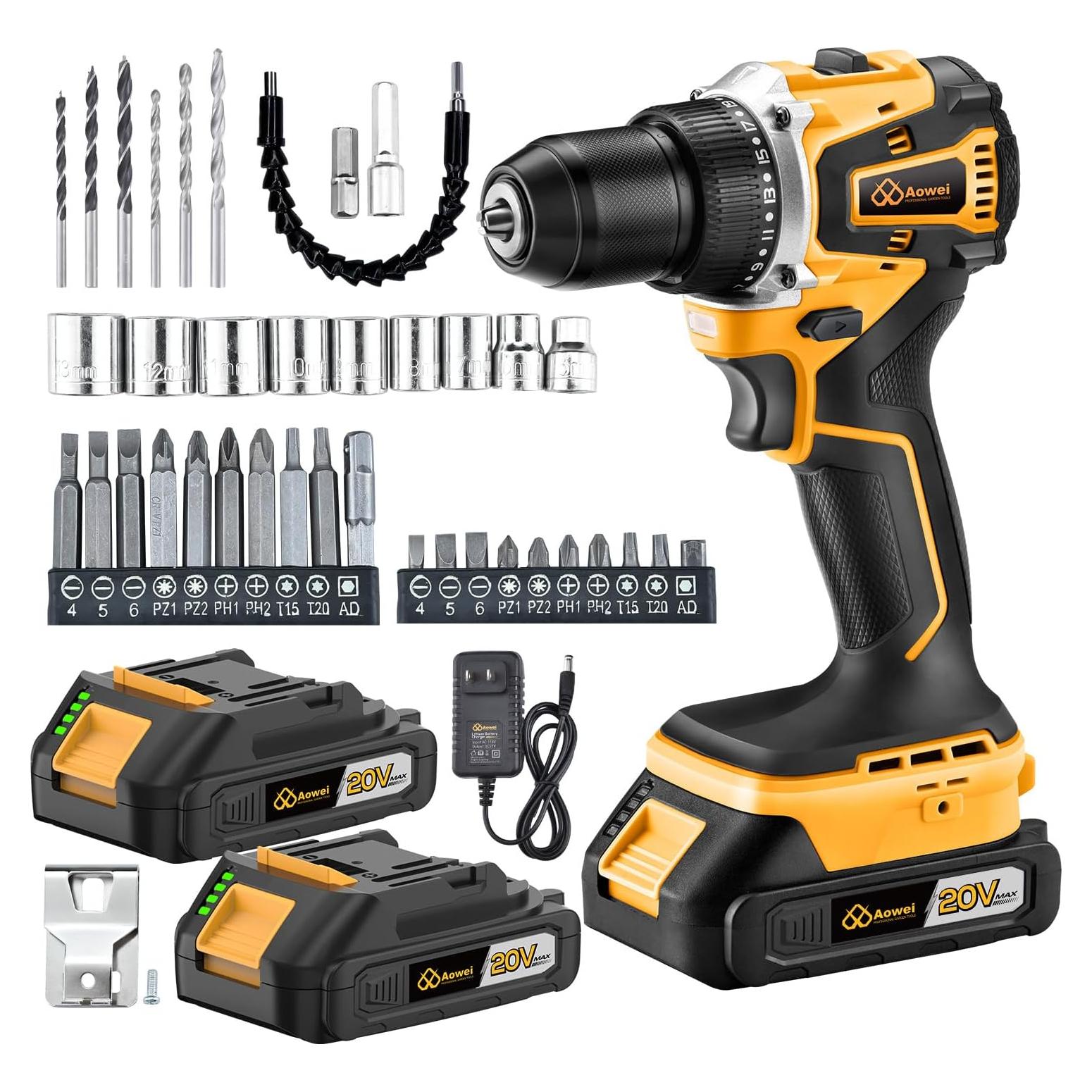 Taladro Inalámbrico AOWEI 20V con 2 Baterías y Cargador