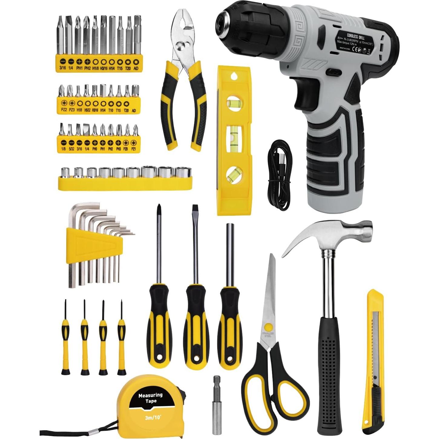 Juego de Herramientas 139 Piezas YingQu con Taladro Inalámbrico 8V