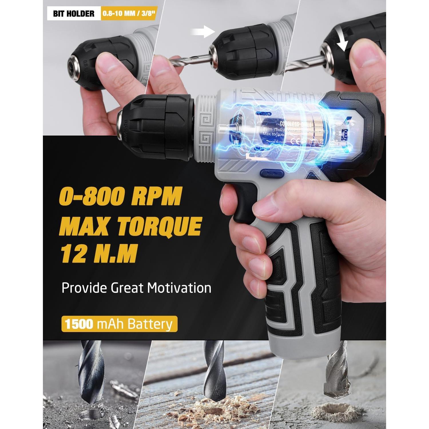 Juego de Herramientas 139 Piezas YingQu con Taladro Inalámbrico 8V