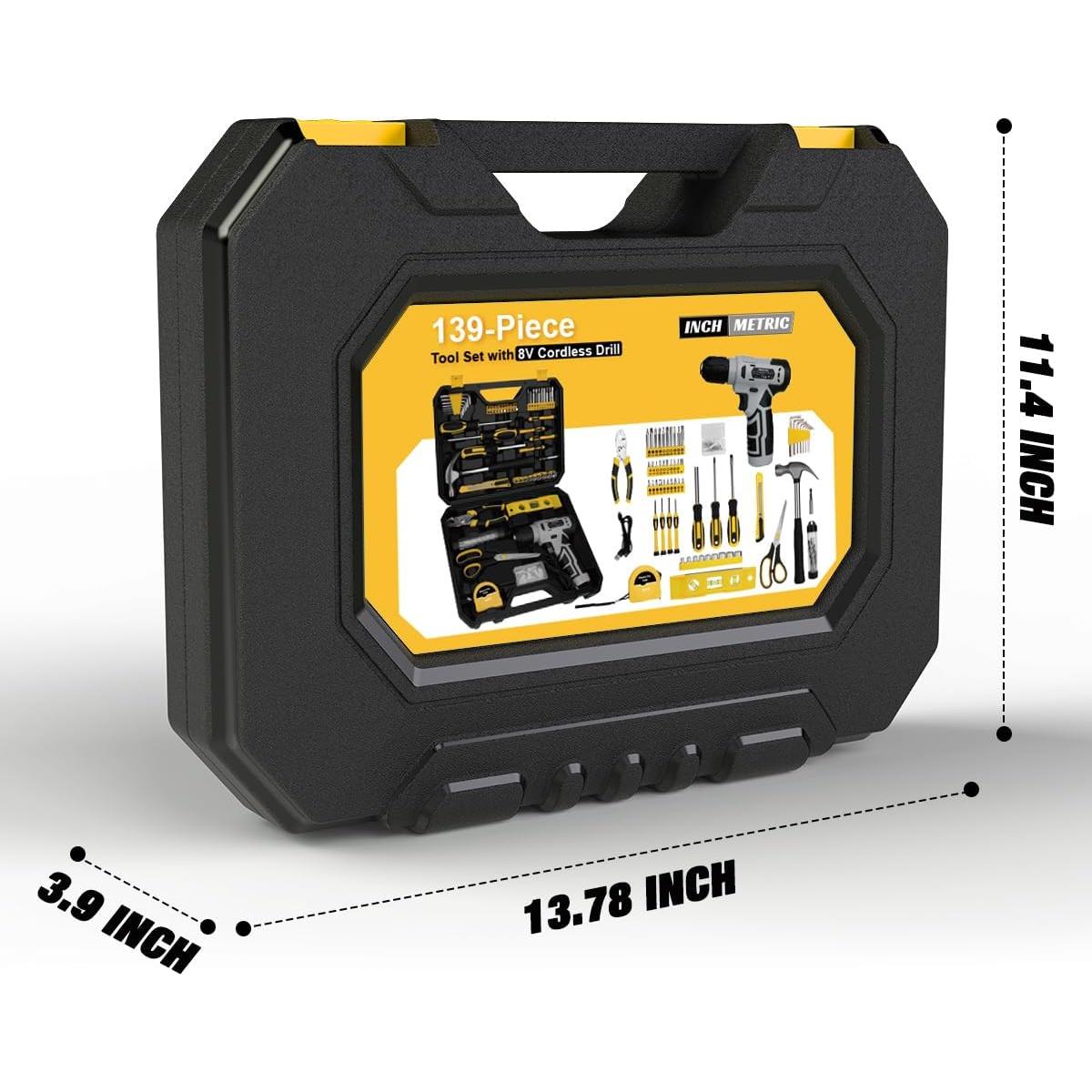 Juego de Herramientas 139 Piezas YingQu con Taladro Inalámbrico 8V