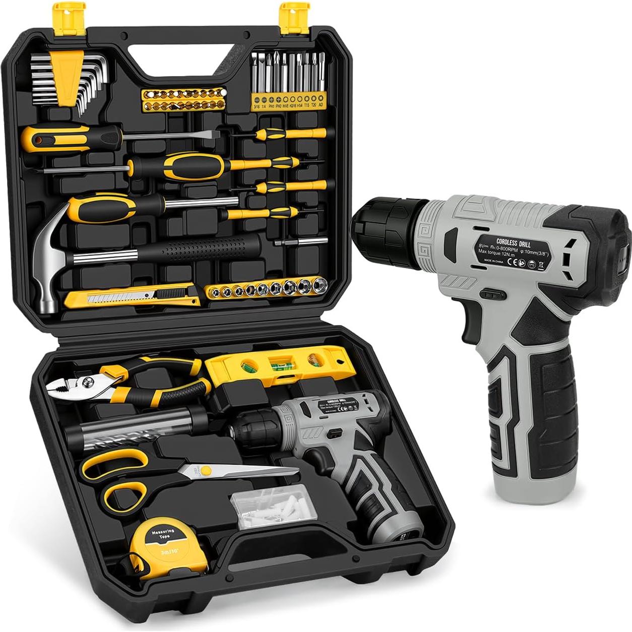 Juego de Herramientas 139 Piezas YingQu con Taladro Inalámbrico 8V