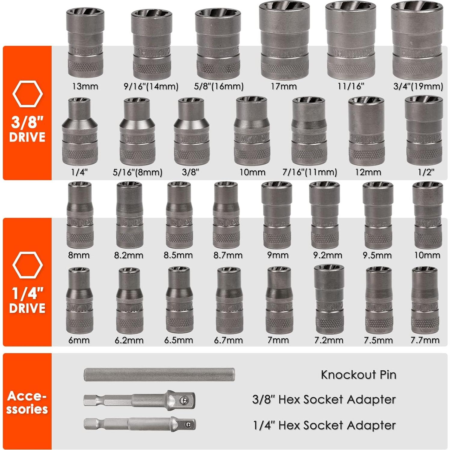 Kit de Extractores de Tornillos THINKWORK 32 Piezas Acero