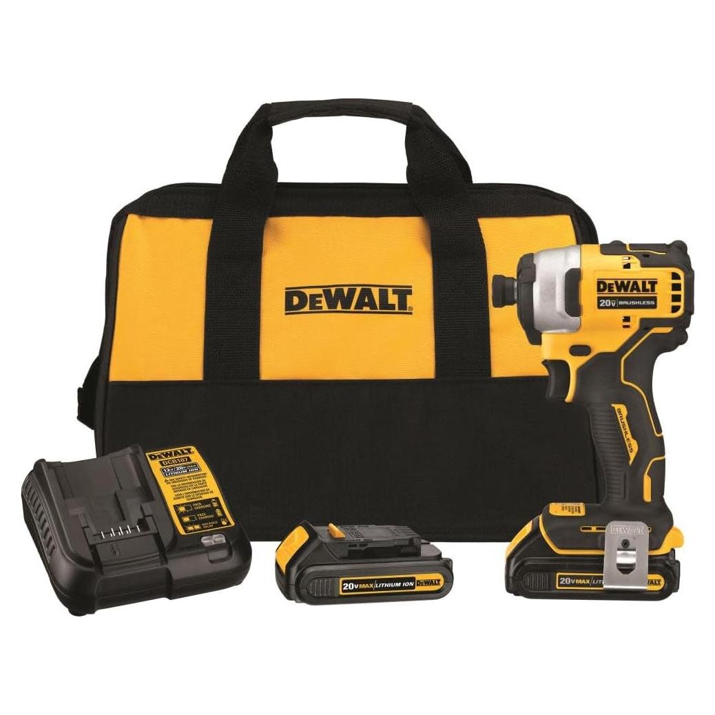 Destornillador de Impacto Inalámbrico DEWALT 20V MAX, Kit Compacto con 2 Baterías
