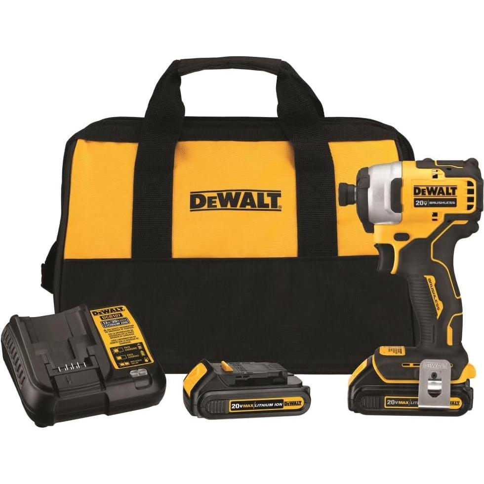 Destornillador de Impacto Inalámbrico DEWALT 20V MAX, Kit Compacto con 2 Baterías