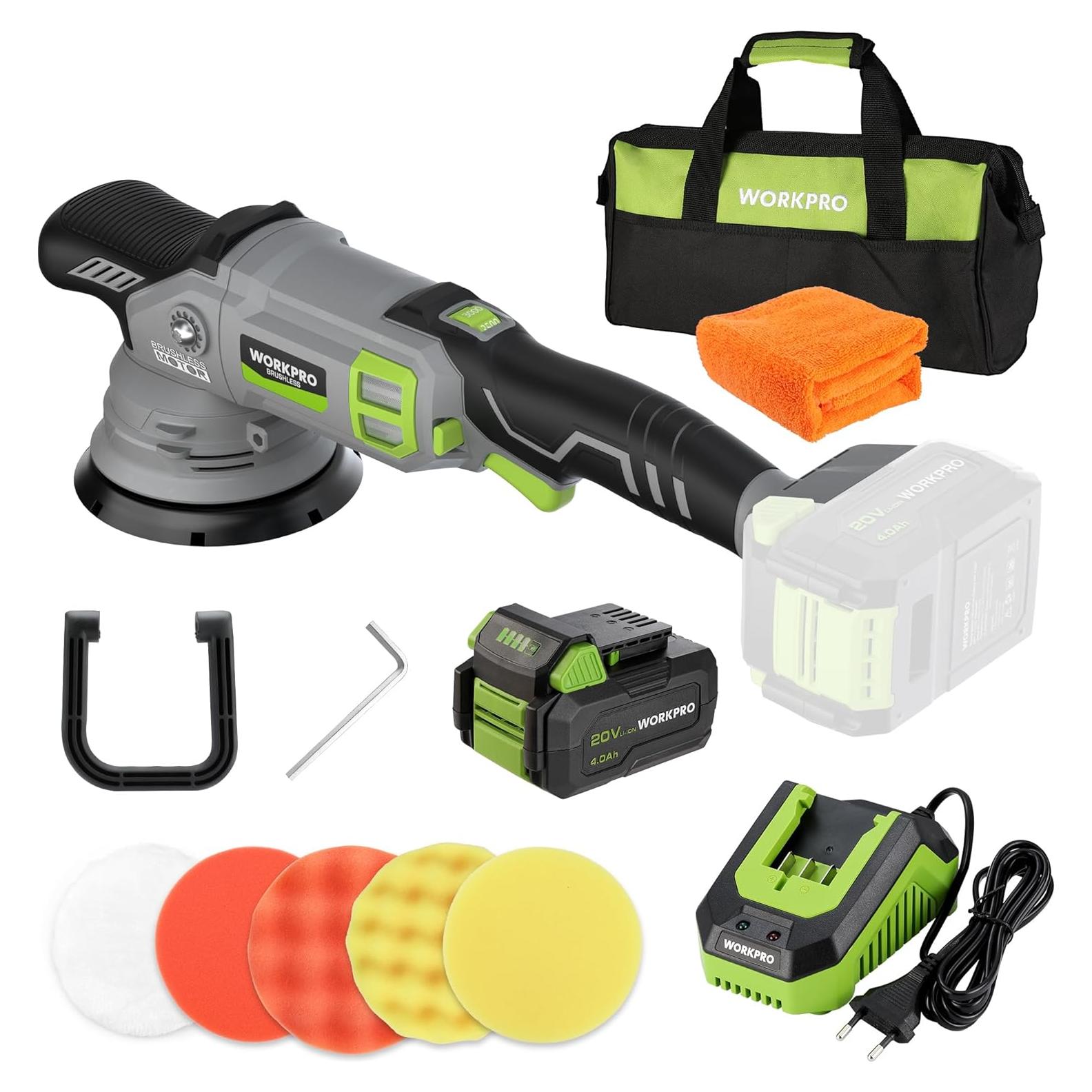 Pulidora Inalámbrica WORKPRO 20V 4.0Ah 5000 RPM para Autos