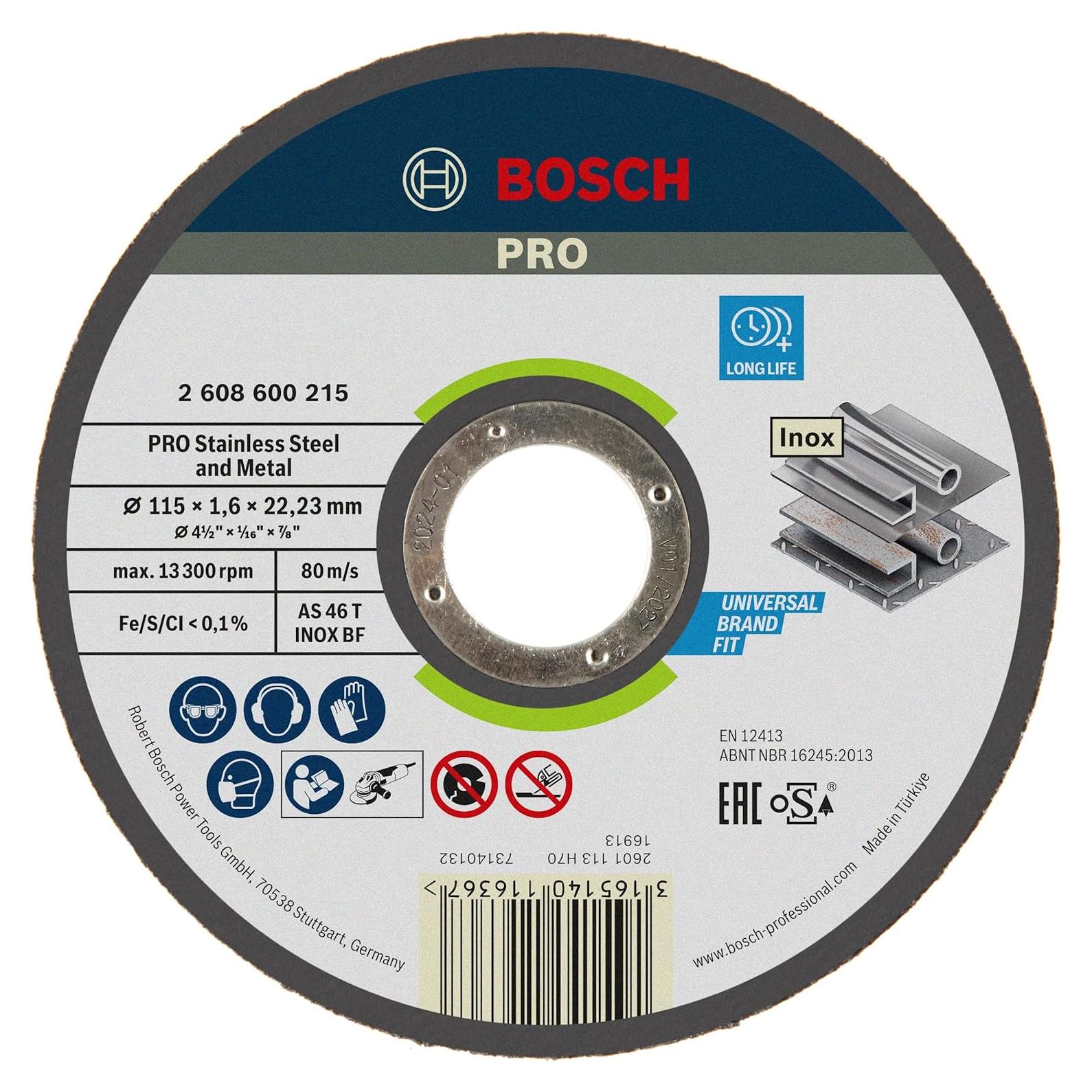 Disco de Corte Bosch PRO 115 mm Acero Inoxidable y Metal