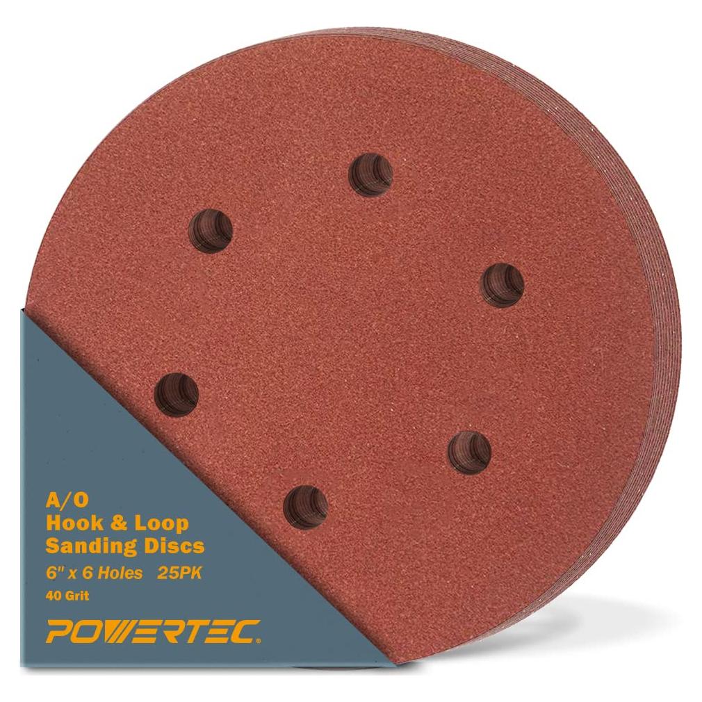 Discos de Lijado 6" POWERTEC 40 Grano 25 Paquete Gancho y Bucle